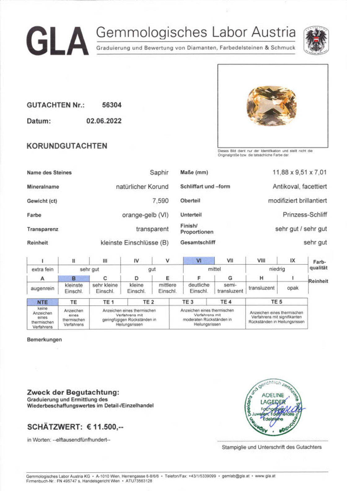 Orangegelber Saphir Antikovalschliff unbehandelt 7,590 ct