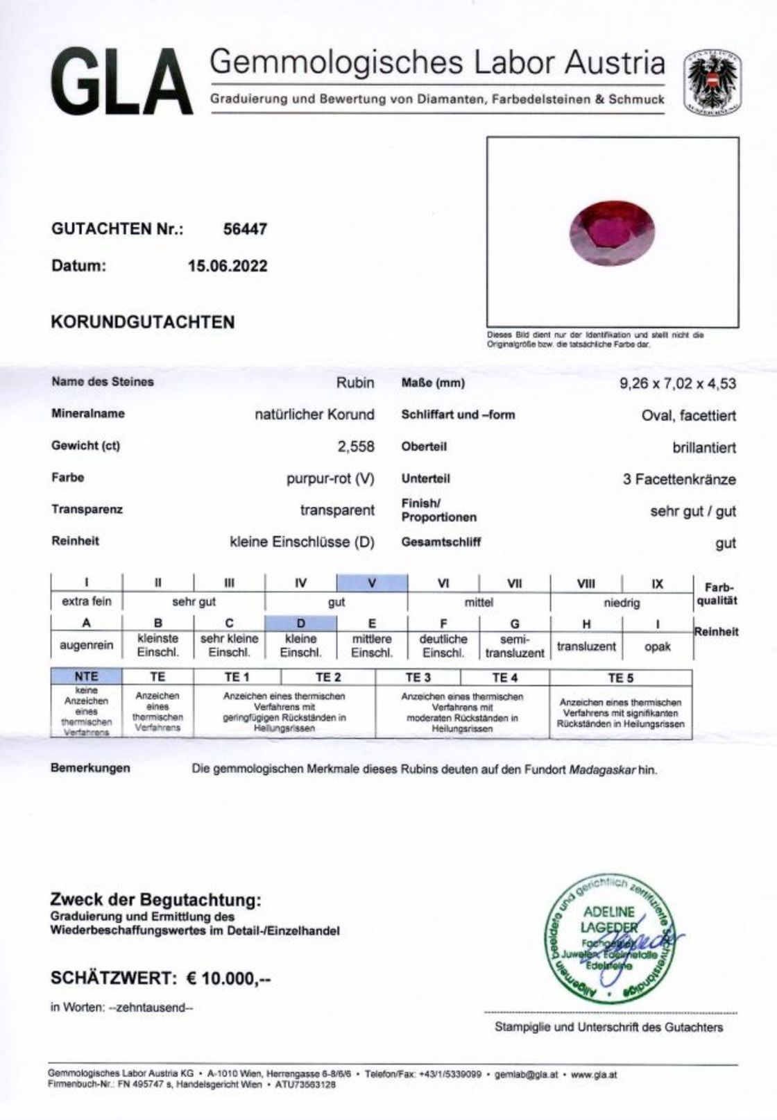 Unbehandelter Rubin Ovalschliff purpurrot 2,558 ct