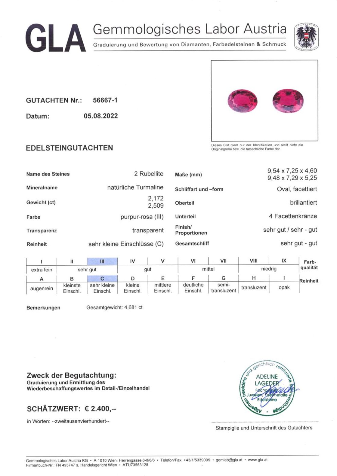 Rubellit Duo Turmaline Ovalschliffe unbehandelt 4,681 ct