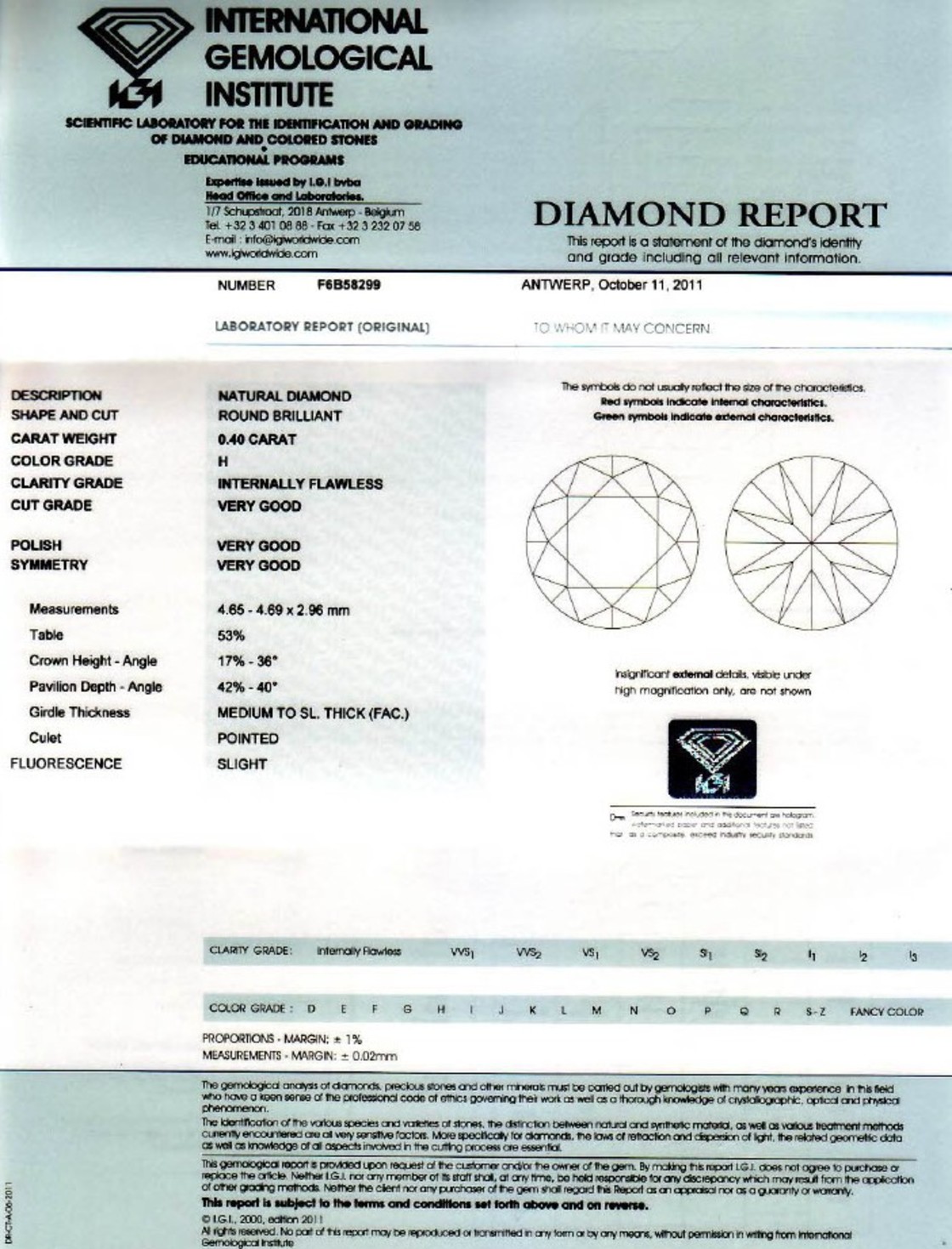 Diamant Brillantschliff weiss lupenrein 0,40 ct