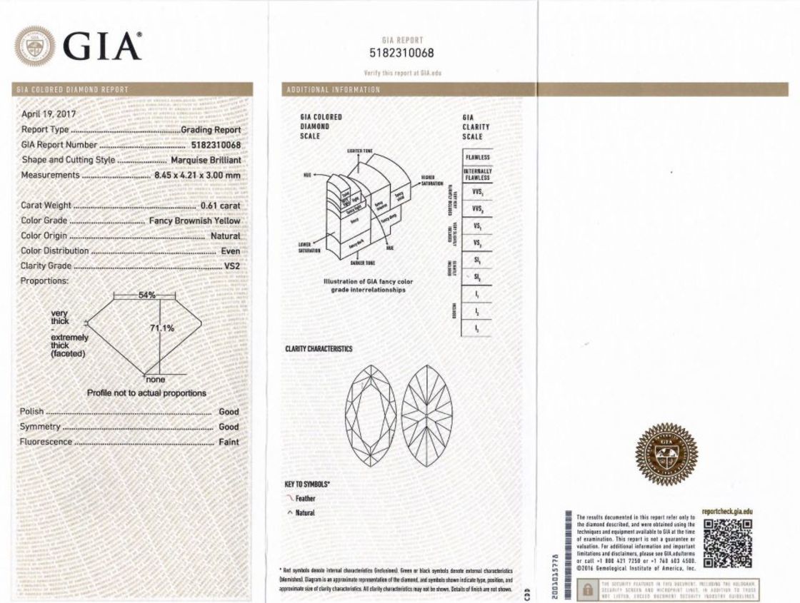 Fancy Diamond marquise brownish yellow vs2 0.611 ct