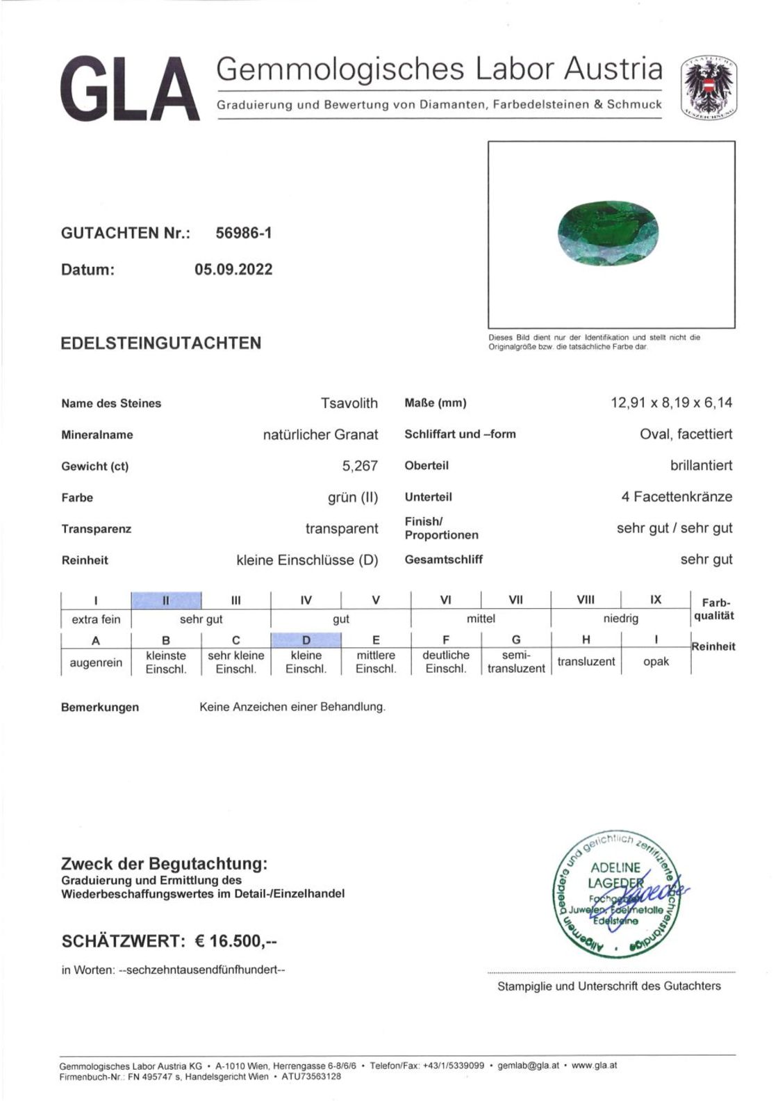 Grüner Granat Tsavorit Ovalschliff unbehandelt 5,267 ct