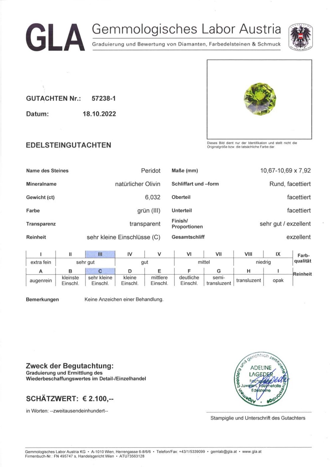 Peridot Design-Rundschliff grün unbehandelt 6,032 ct