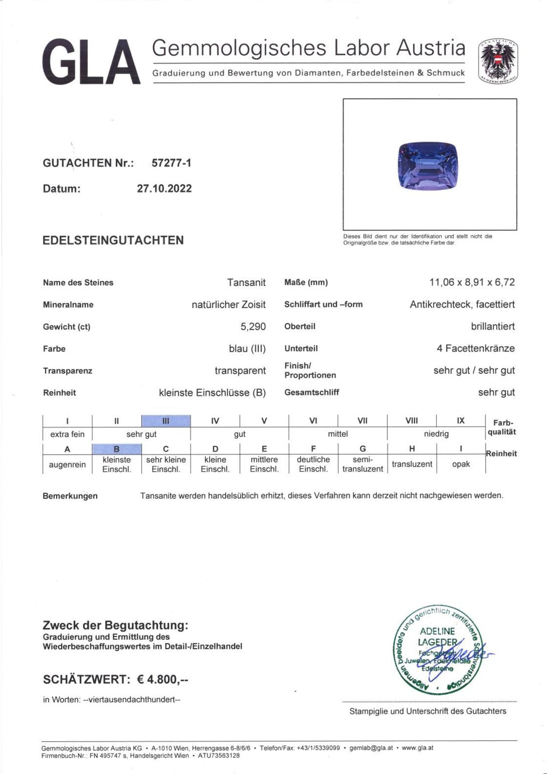 Tansanit Antikschliff intensives Blau 5,290 ct