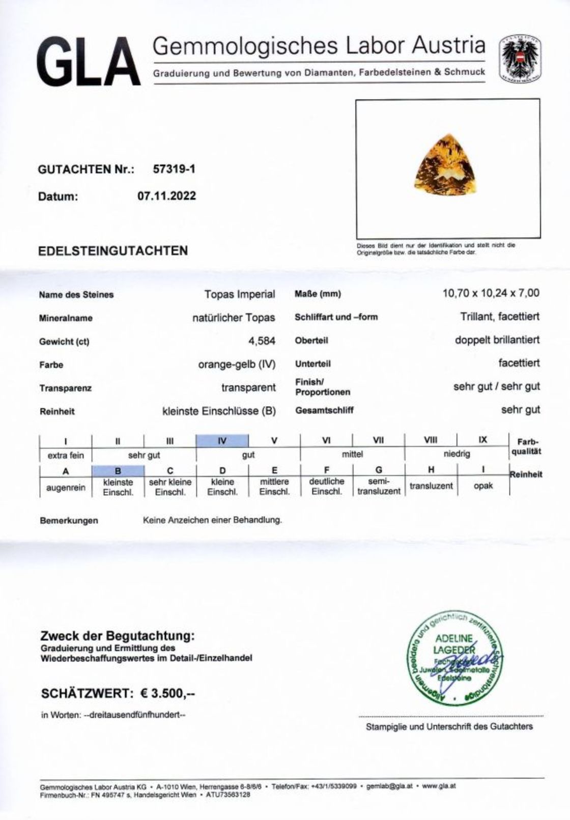 Imperial-Topas Trillionschliff gelborange unbehandelt 4,584 ct