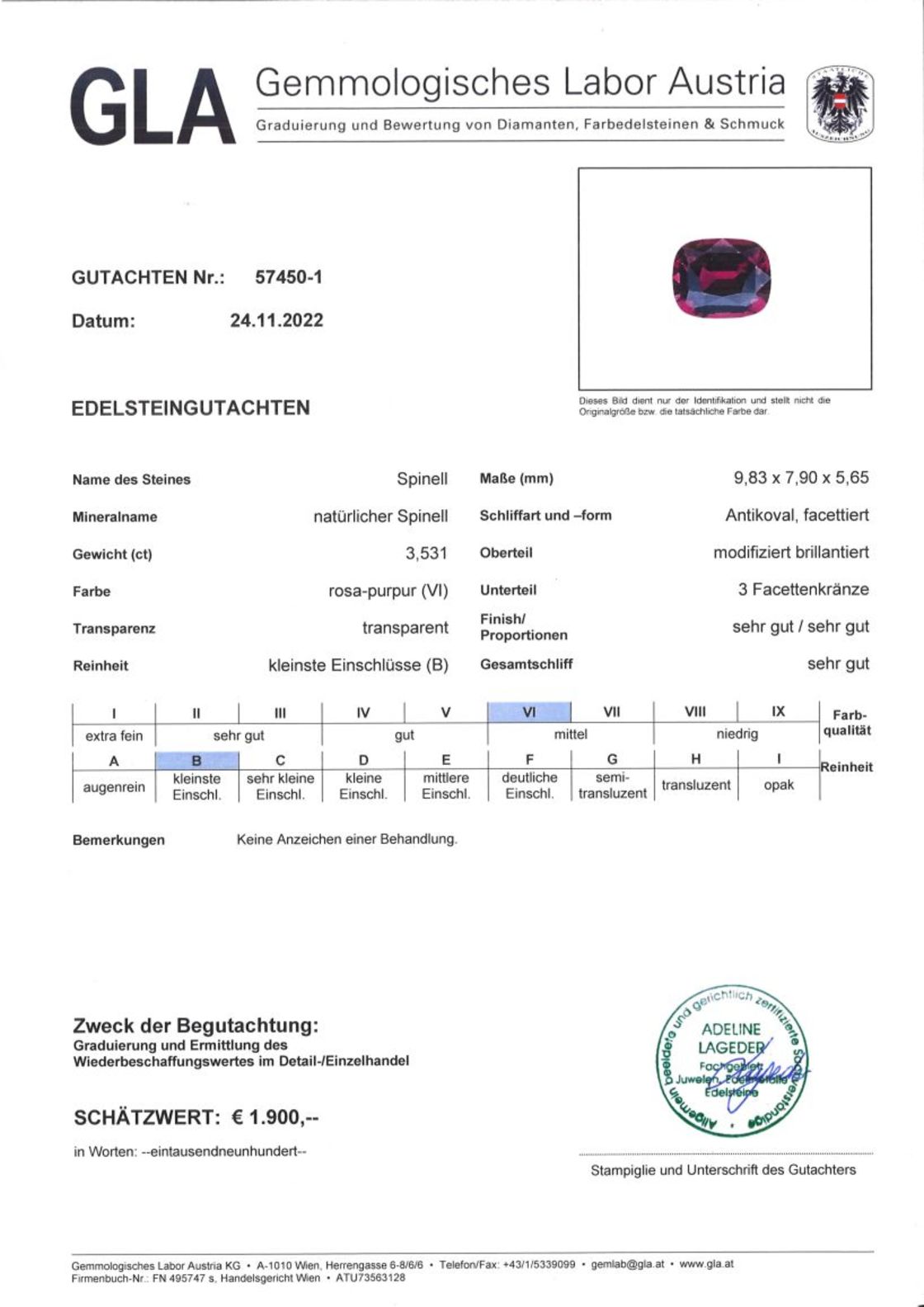 Spinell Antikovalschliff purpur unbehandelt 3,531 ct