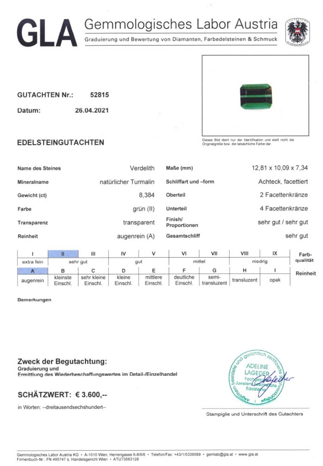 Grüner Turmalin Verdelith Achteckschliff 8,384 ct