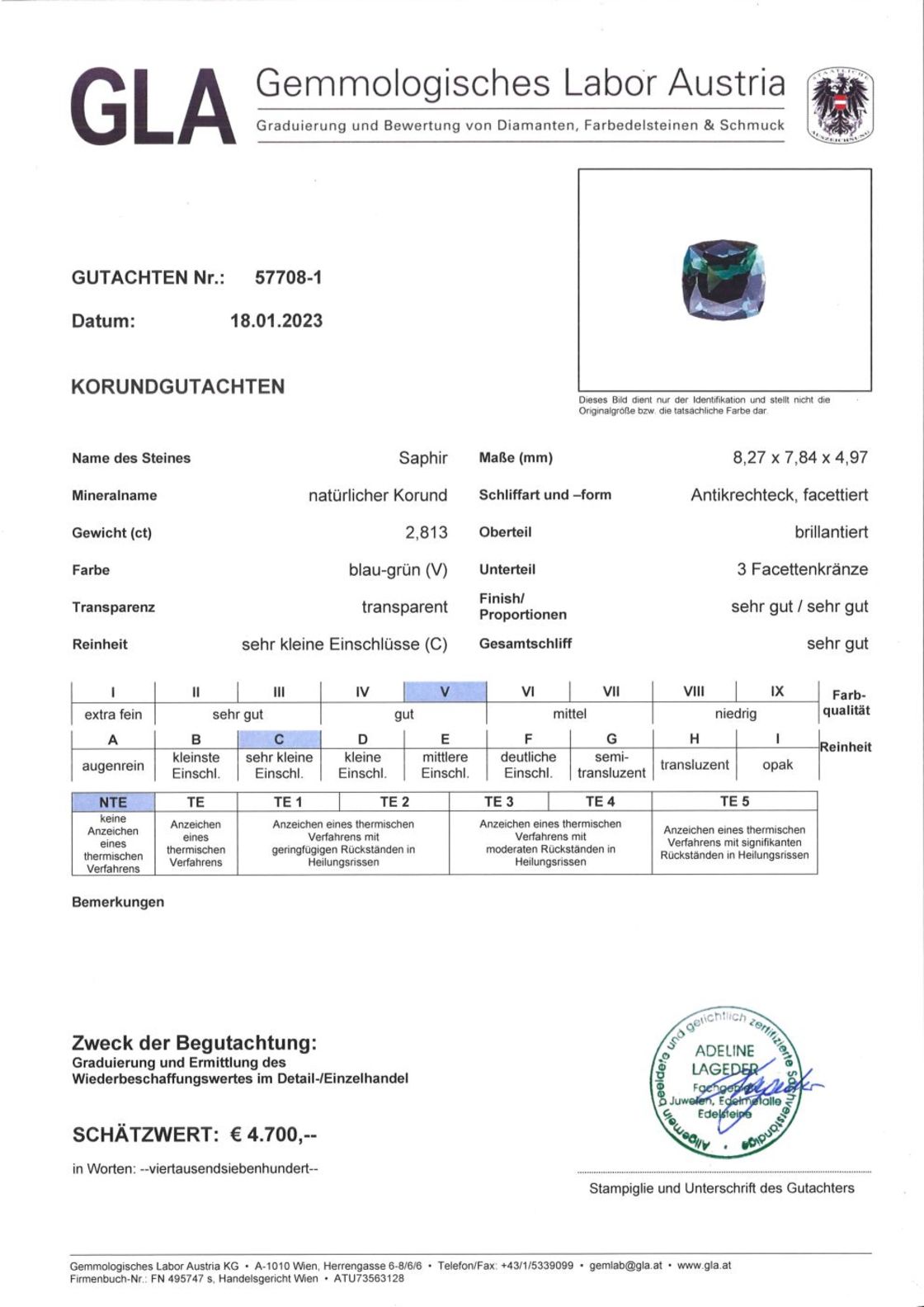 Unbehandelter Saphir Antikschliff blaugrün 2,813 ct