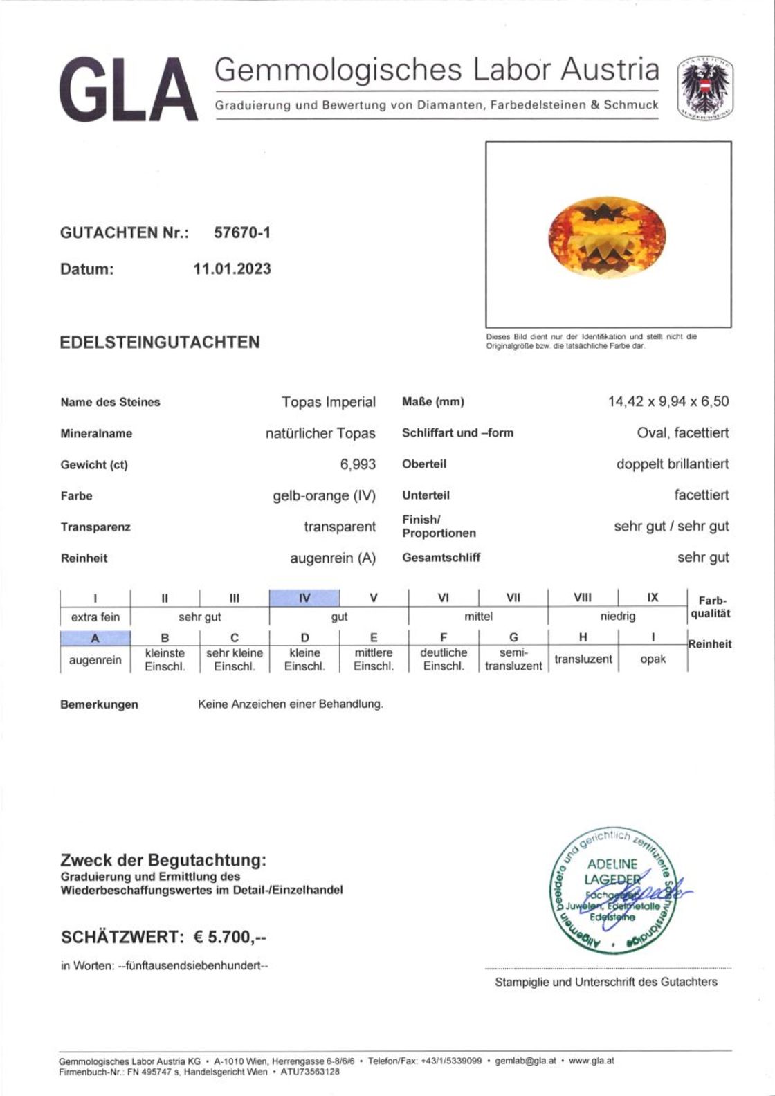 Imperial Topas Ovalschliff gelborange unbehandelt 6,993 ct