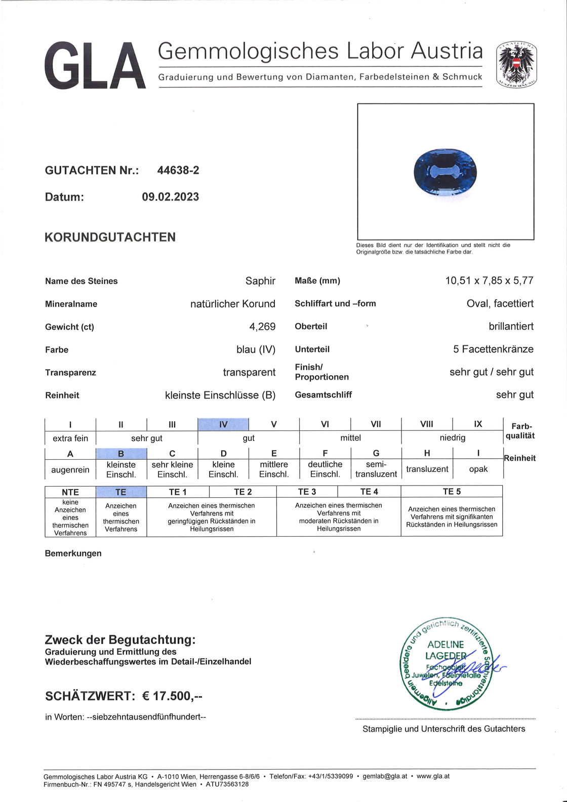 Saphir Ovalschilff blau 4,269 ct