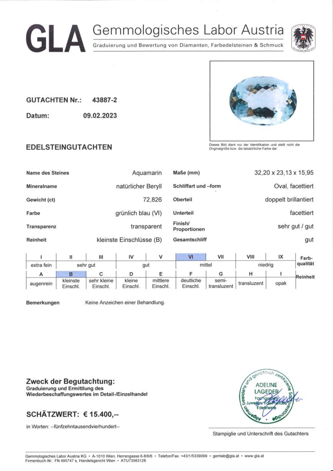 Aquamarin Ovalschilff grünlich-hellblau 72,826 ct