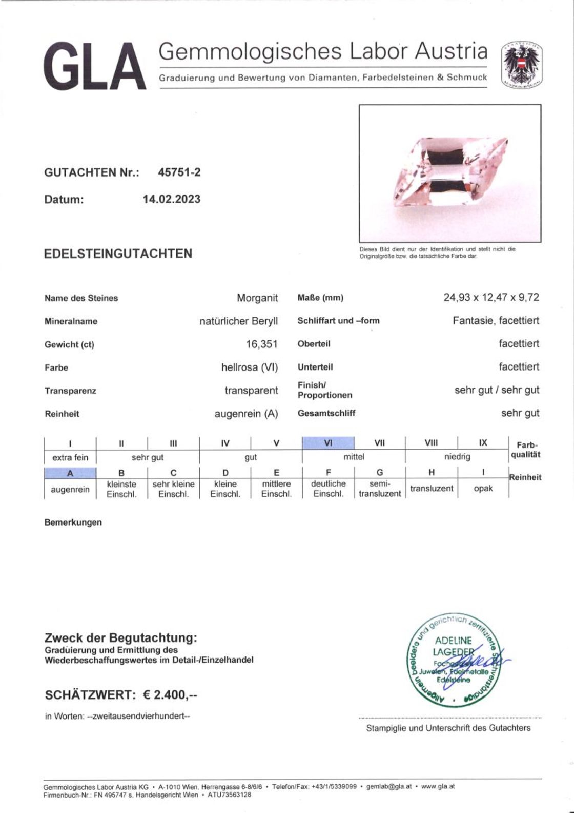 Morganit Fantasieschliff hellrosa 16,351 ct