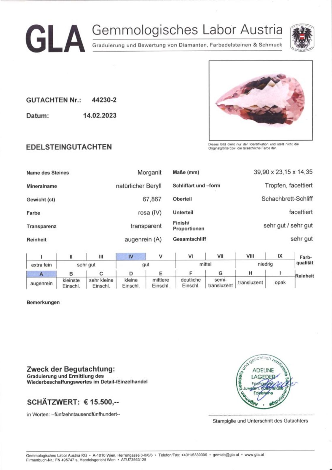 Morganit Tropfenschliff rosa 67,867 ct