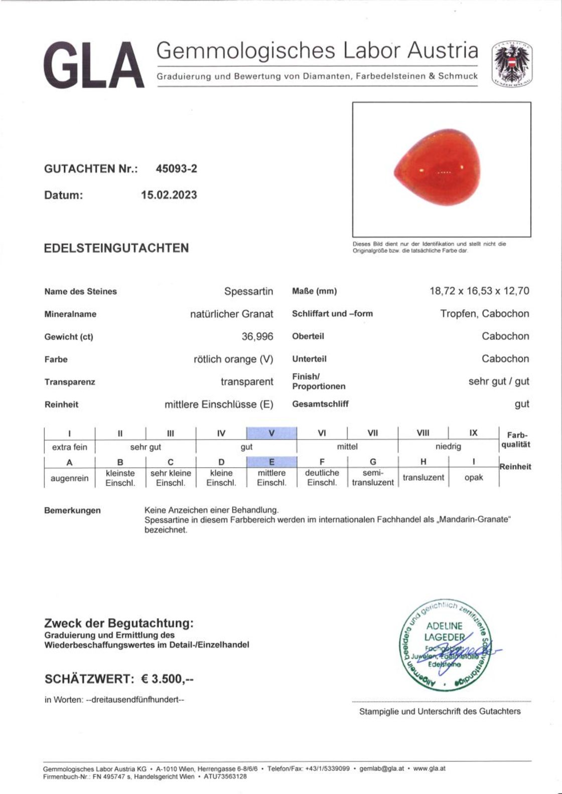 Mandarin Granat Tropfen-Cabochonschliff rotorange 36,996 ct