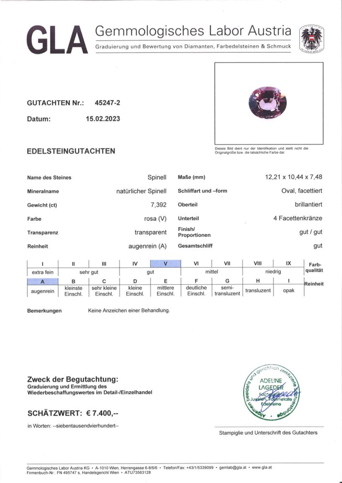 Spinell Ovalschliff flieder 7,392 ct.