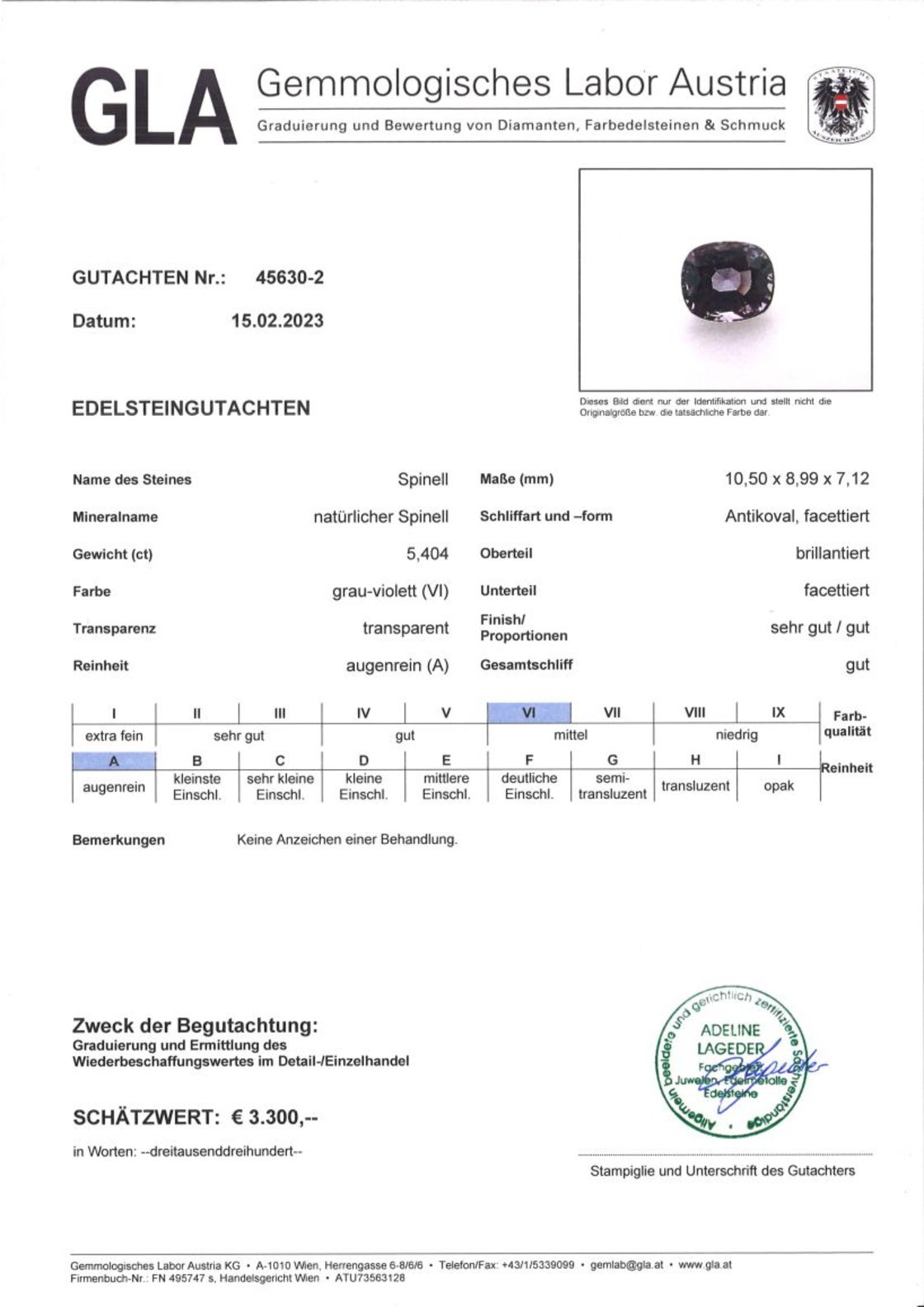 Spinell Antikovalschliff grauviolett 5,404 ct.