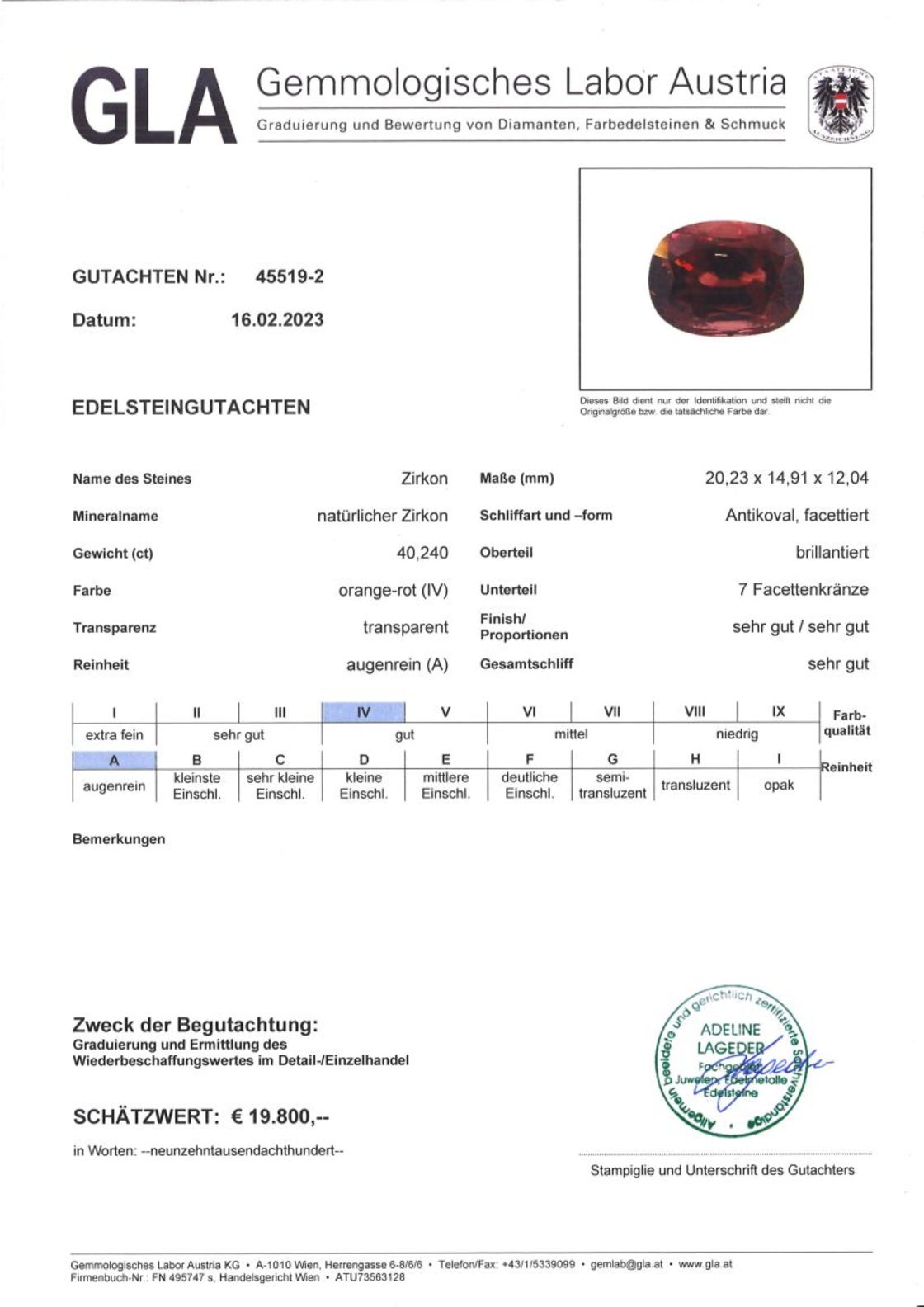 Zirkon Antikovalschliff orangerot 40,240 ct