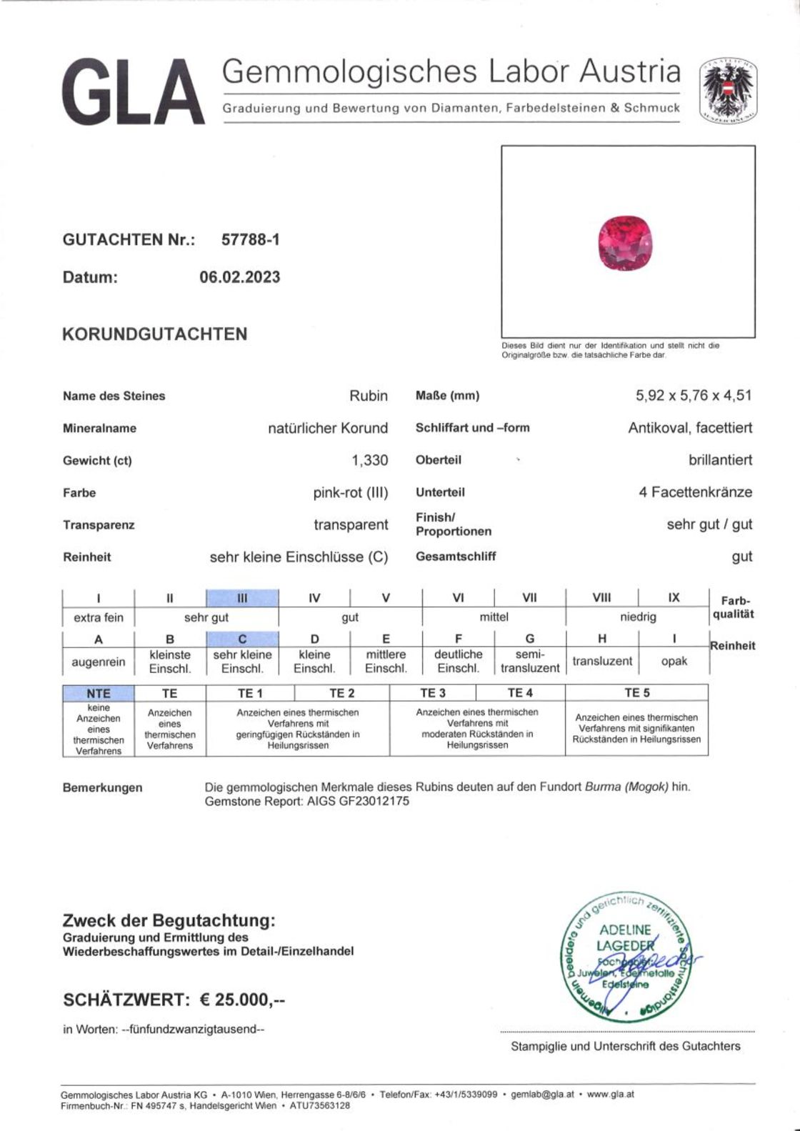 Burma-Rubin Antikovalschliff pink-rot unbehandelt 1,330 ct