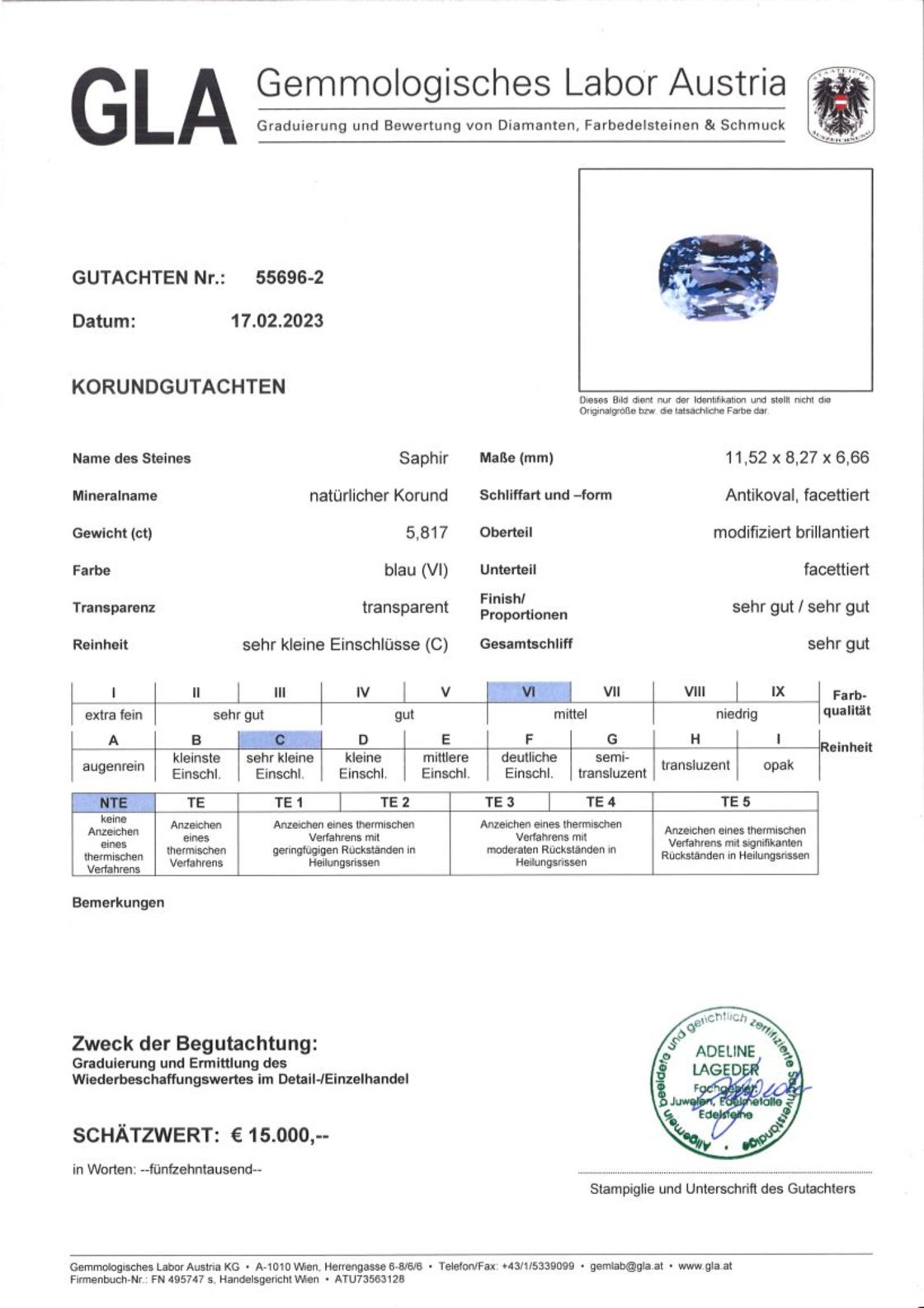 Blauer Saphir Antikovalschliff unbehandelt 5,817 ct