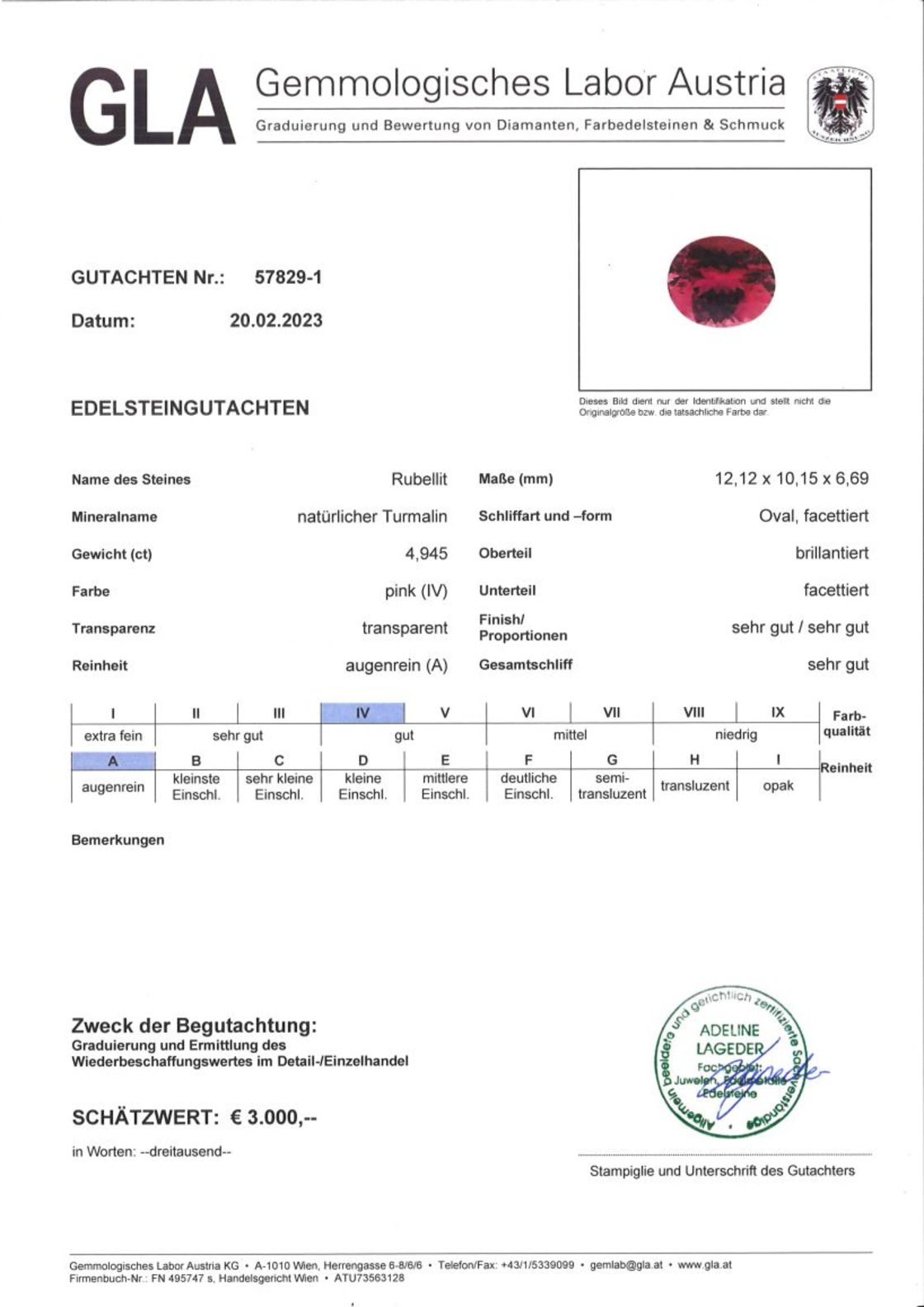Pink Turmalin Rubellit Ovalschliff 4,945 ct