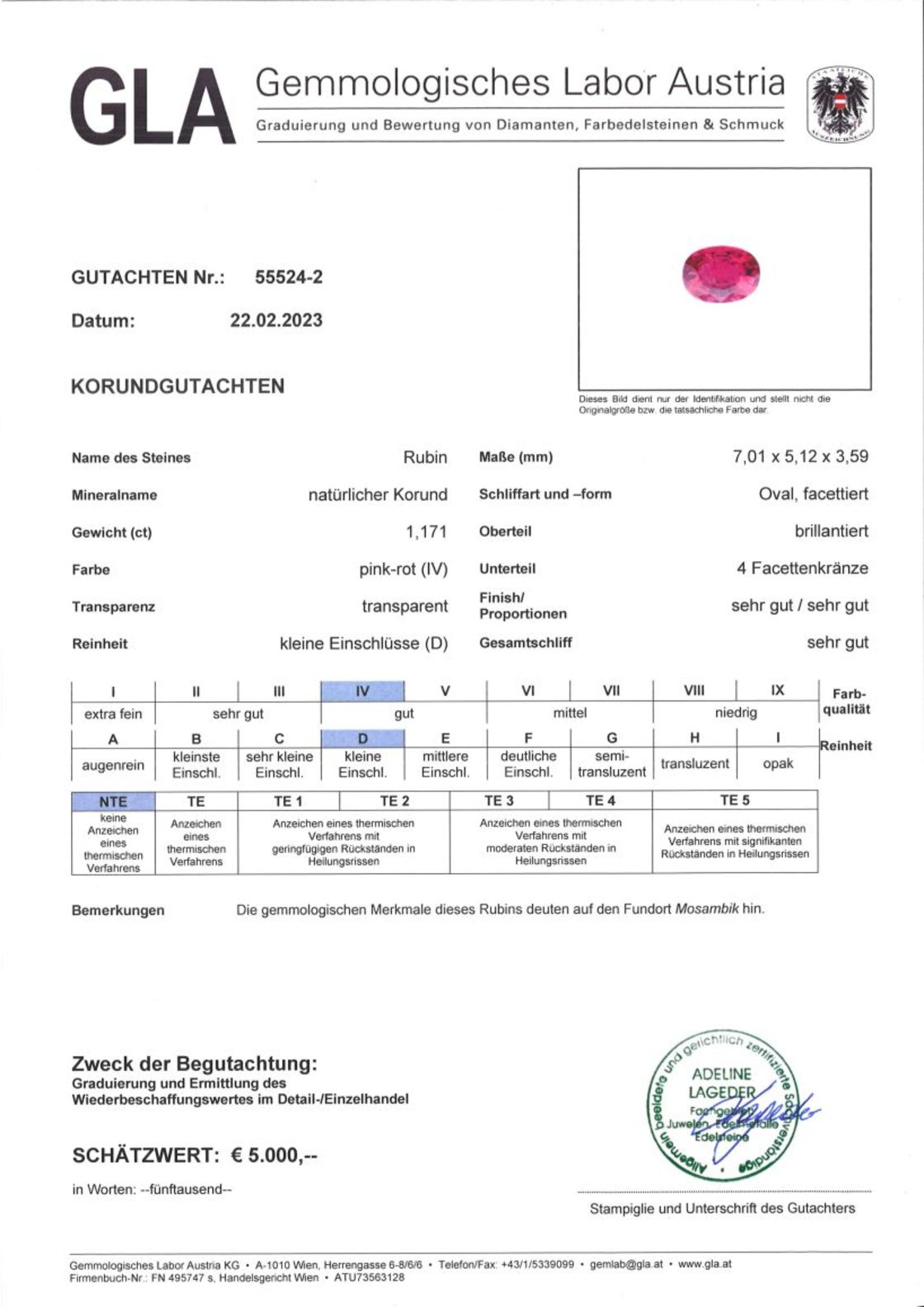 Unbehandelter Rubin Ovalschliff pink-rot 1,171 ct.
