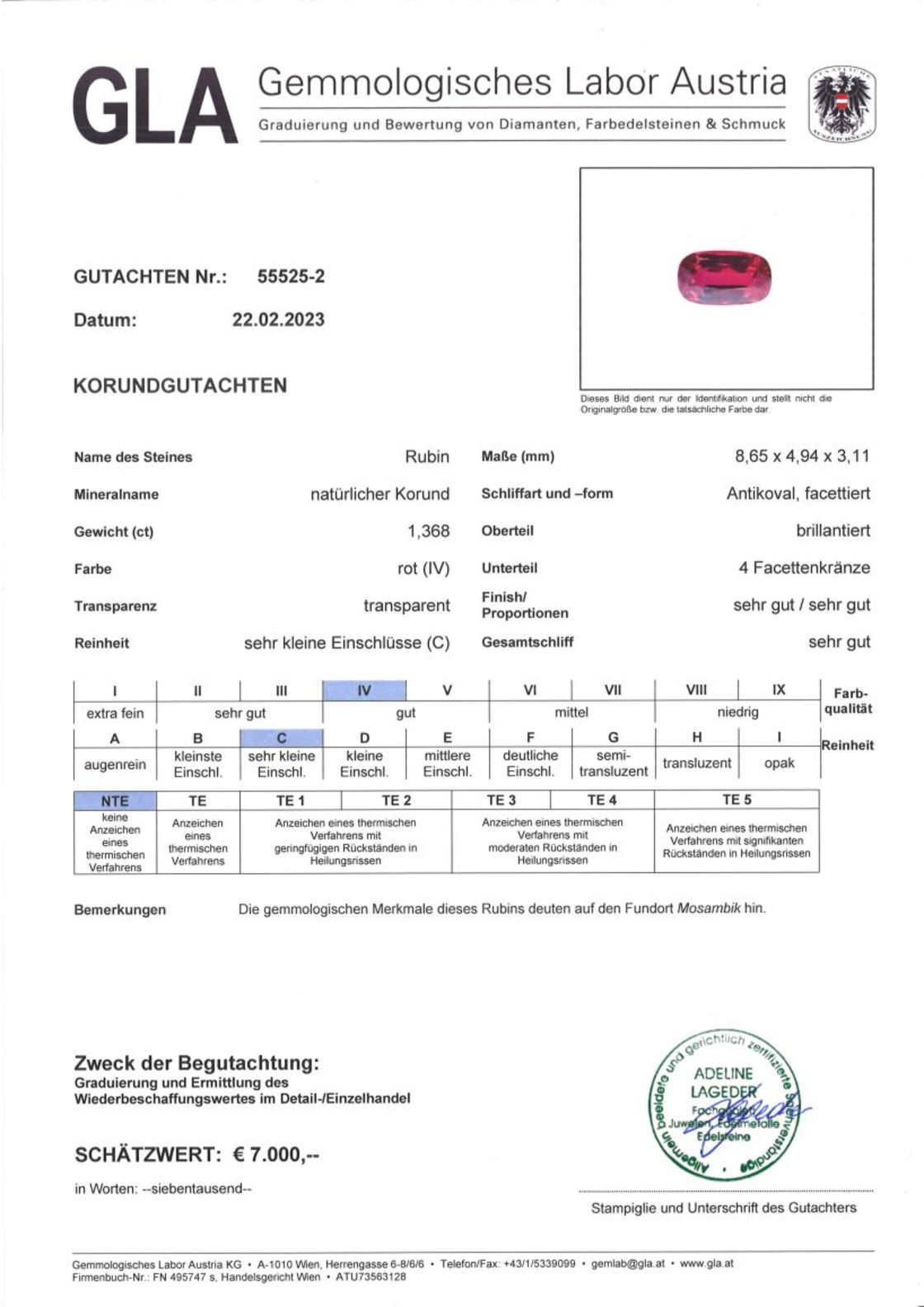 Unbehandelter Rubin Antikovalschliff rot 1,368 ct.