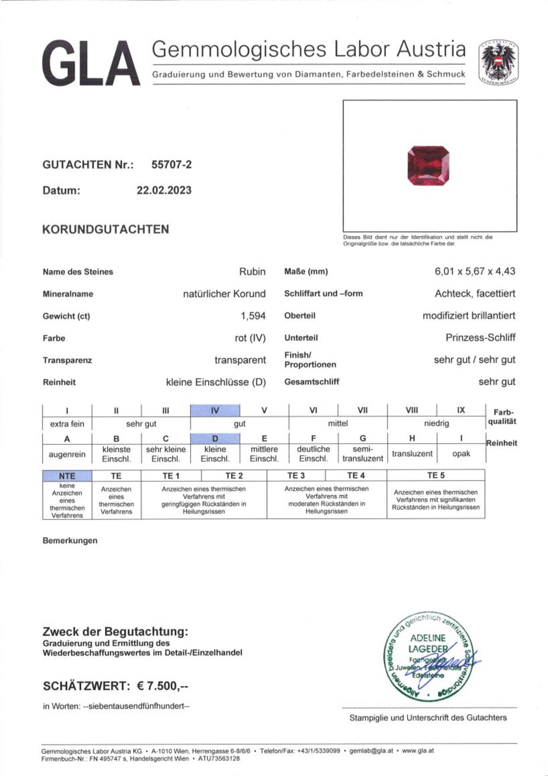 Unbehandelter Rubin Achteckschliff rot 1,594 ct.