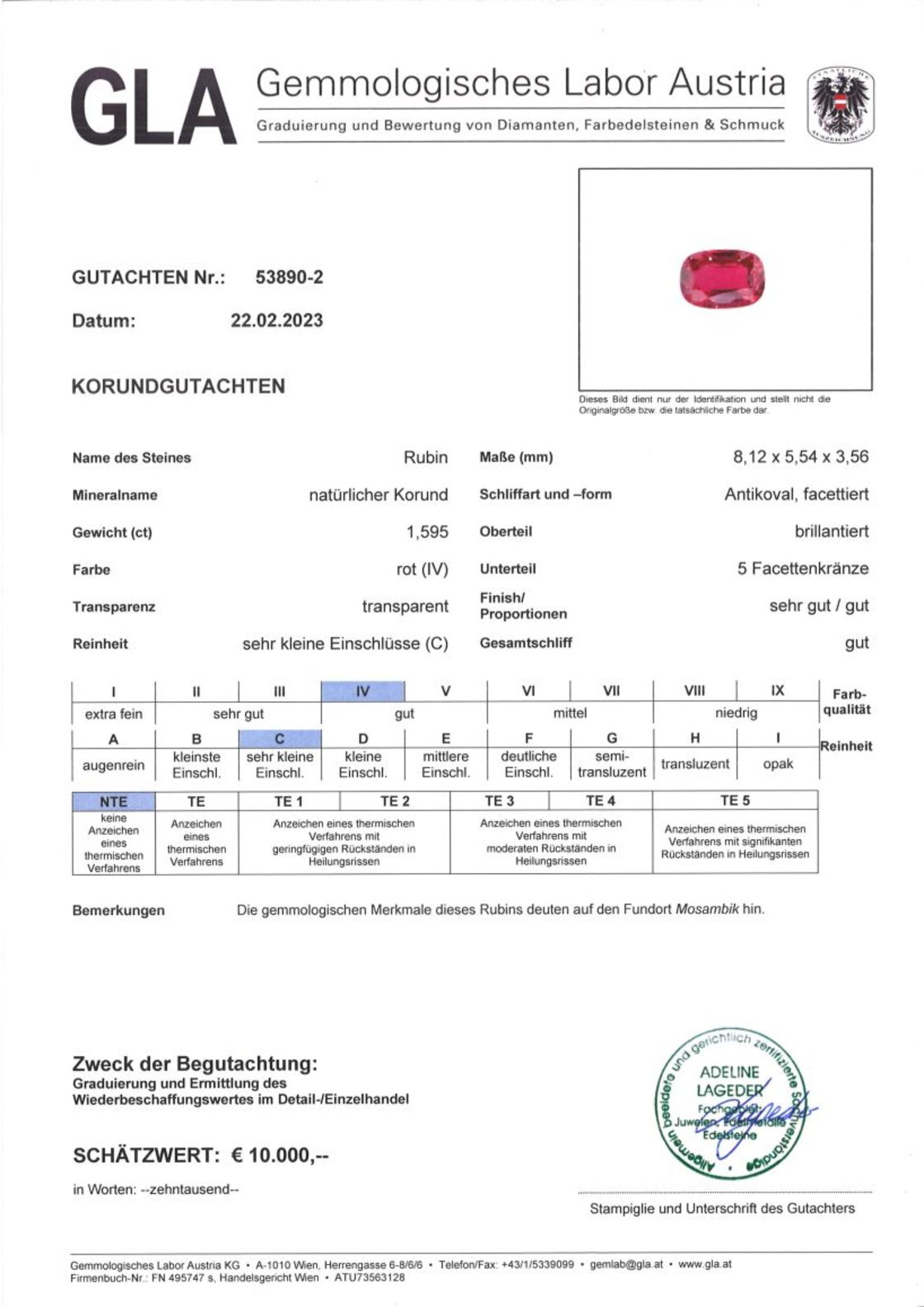 Unbehandelter Rubin Antikovalschliff rot 1,595 ct.