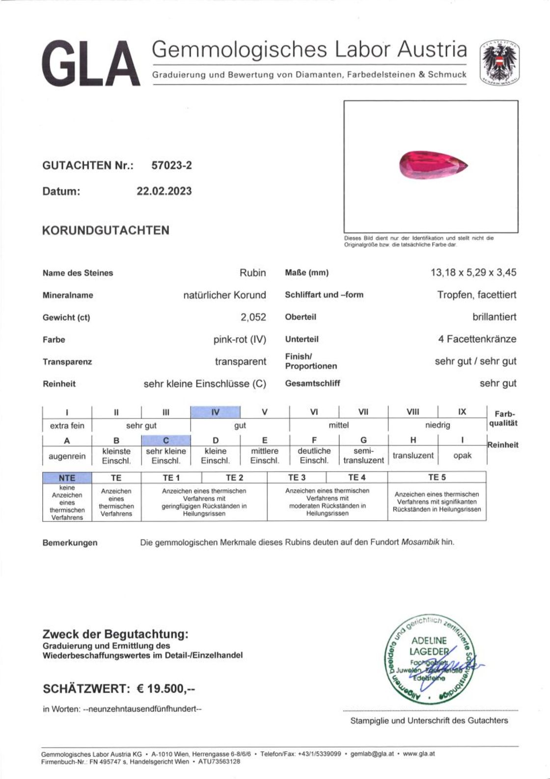 Unbehandelter Rubin Tropfenschliff pink-rot 2,052 ct.