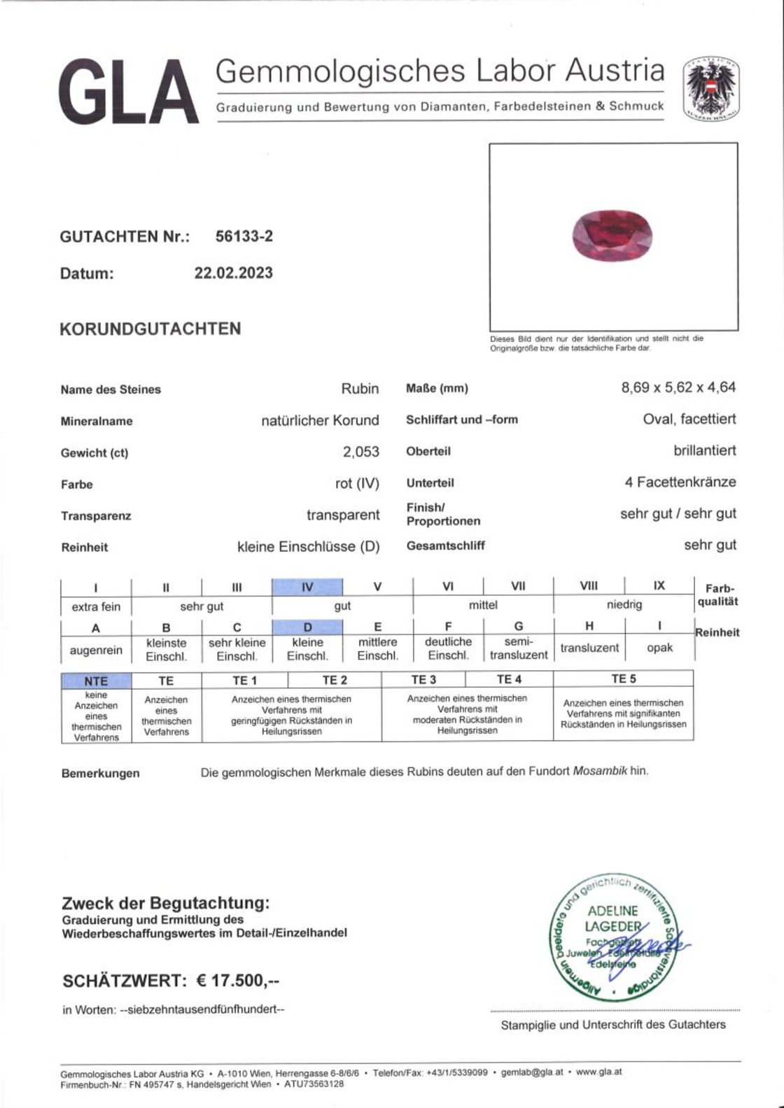 Unbehandelter Rubin Ovalschliff rot 2,053 ct.