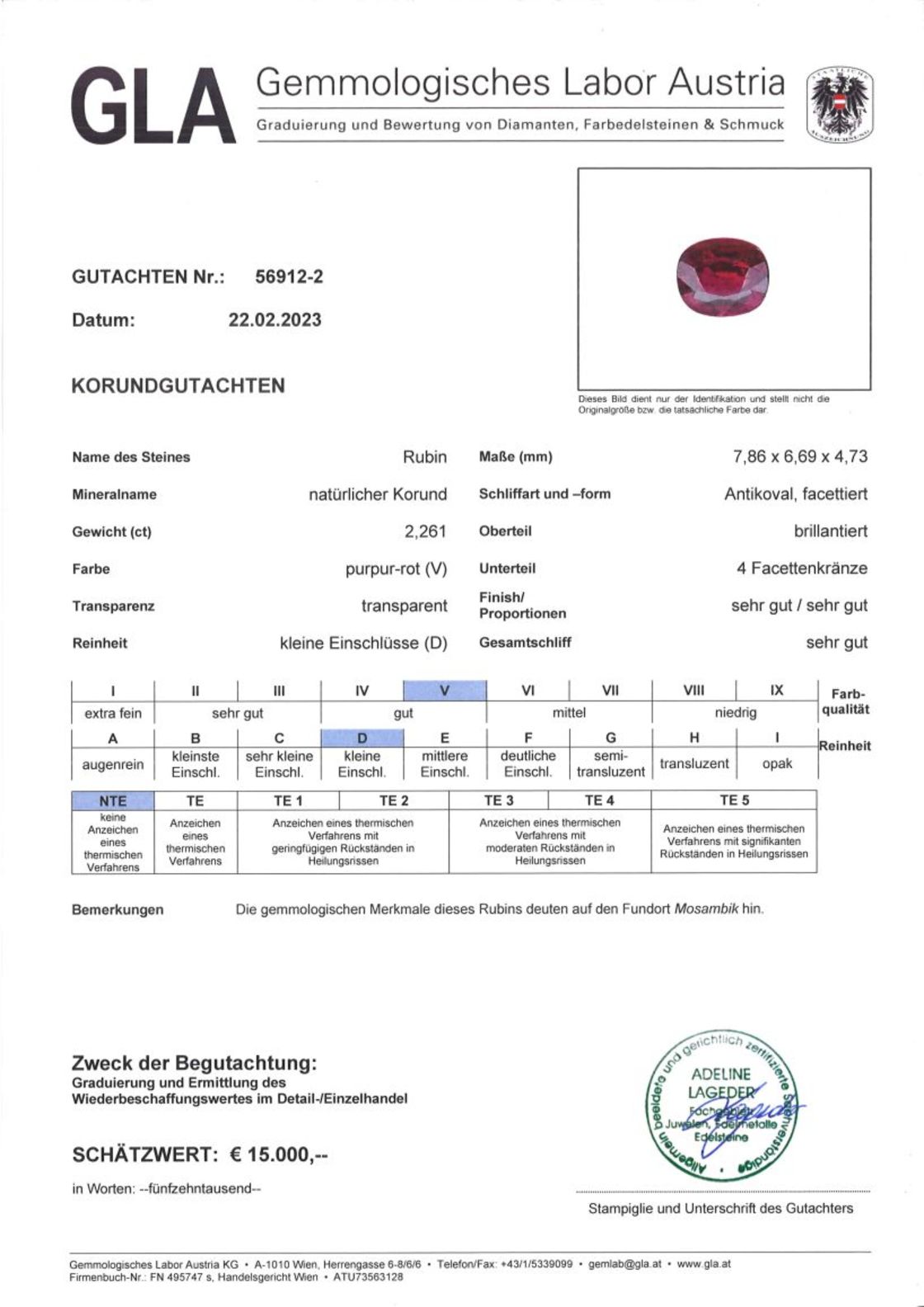 Unbehandelter Rubin Antikovalschliff purpurrot 2,261 ct.