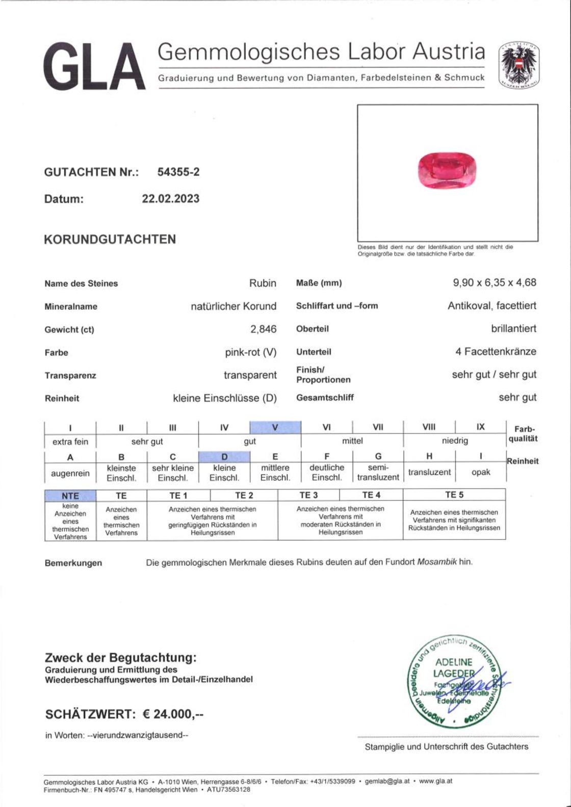 Unbehandelter Rubin Antikovalschliff pink-rot 2,846 ct
