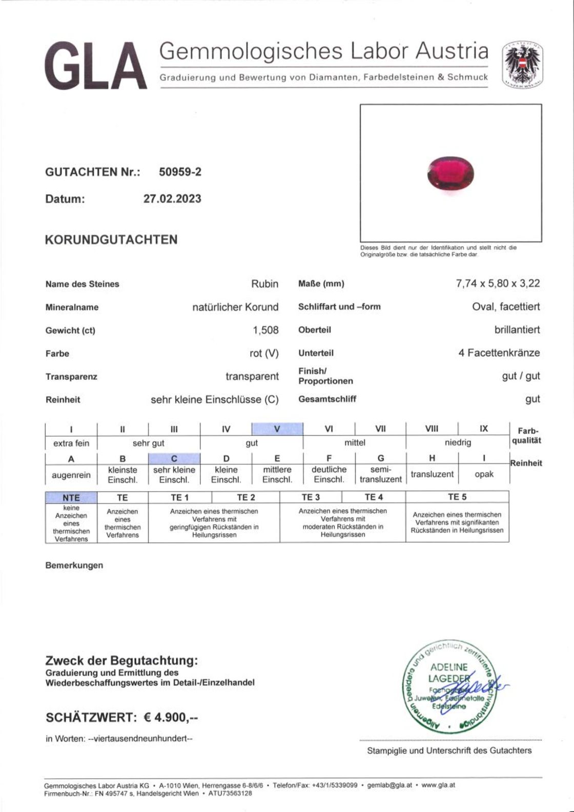 Unbehandelter Rubin Ovalschliff rot 1,508 ct.