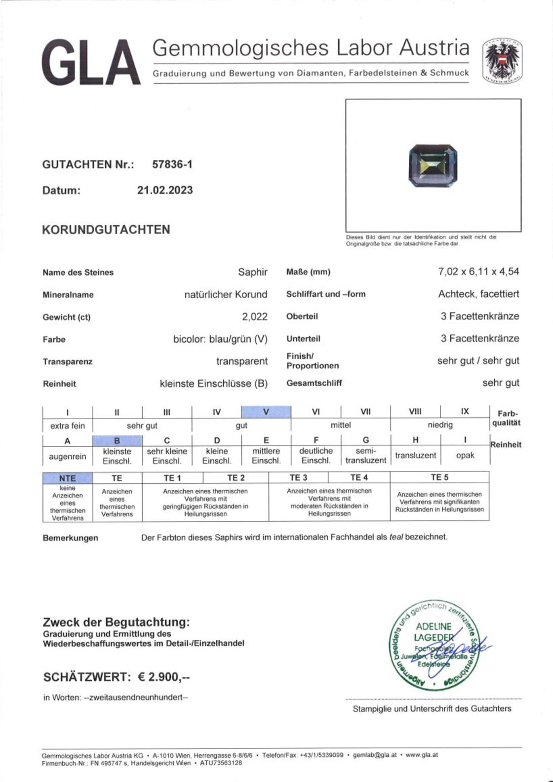 Unbehandelter Saphir Achteckschliff bicolor 2,022 ct