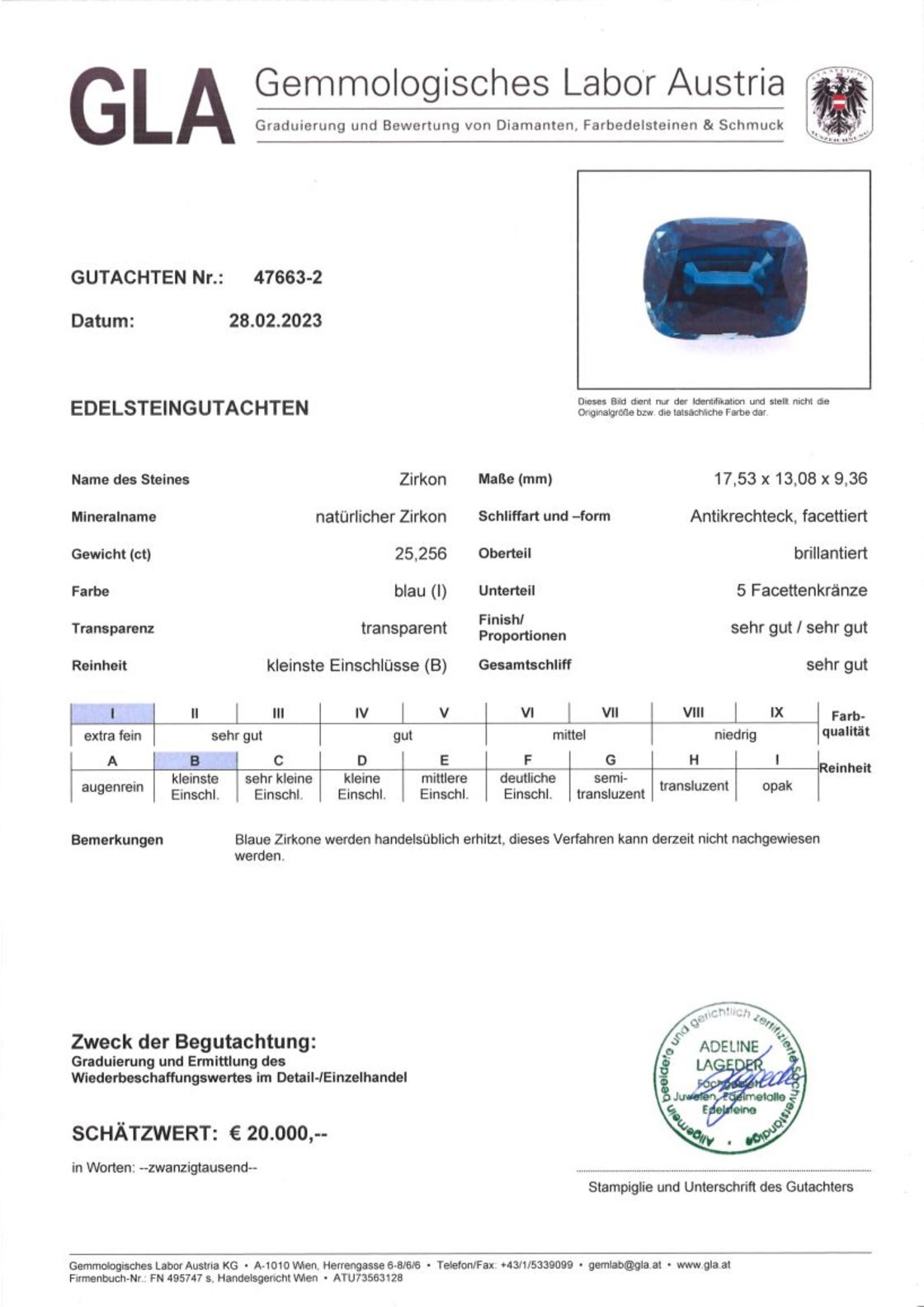 Zirkon Antikovalschliff intensives Blau 25,256 ct