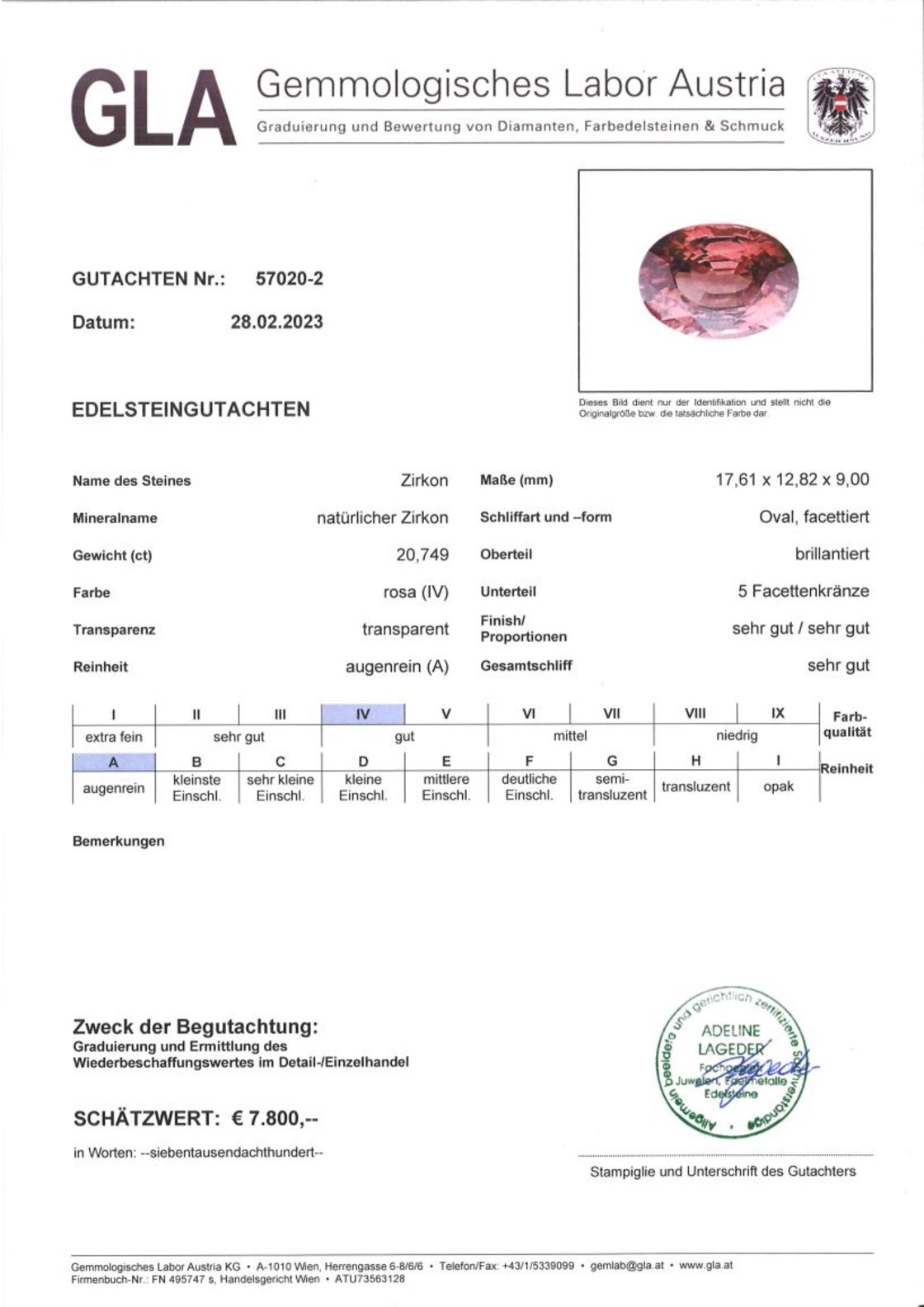 Zirkon Ovalschliff altrosa 20,749 ct