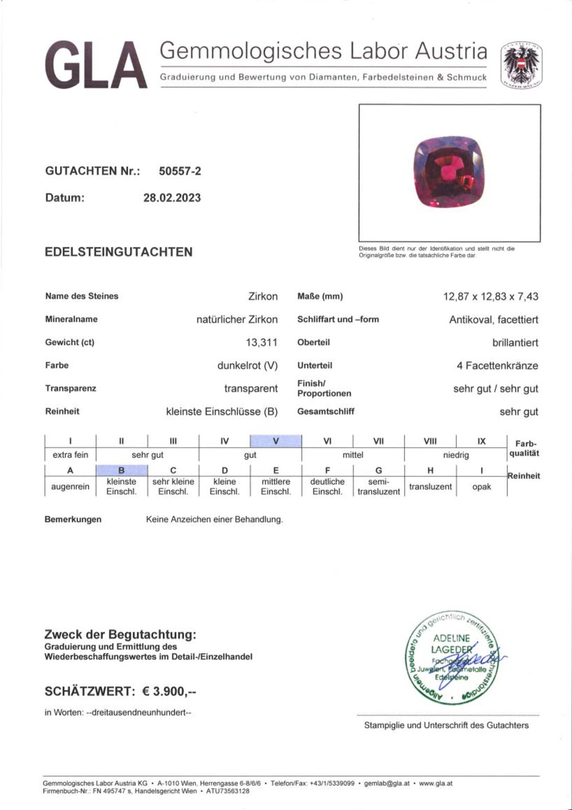 Zirkon Antikschliff dunkelrot 13,311 ct