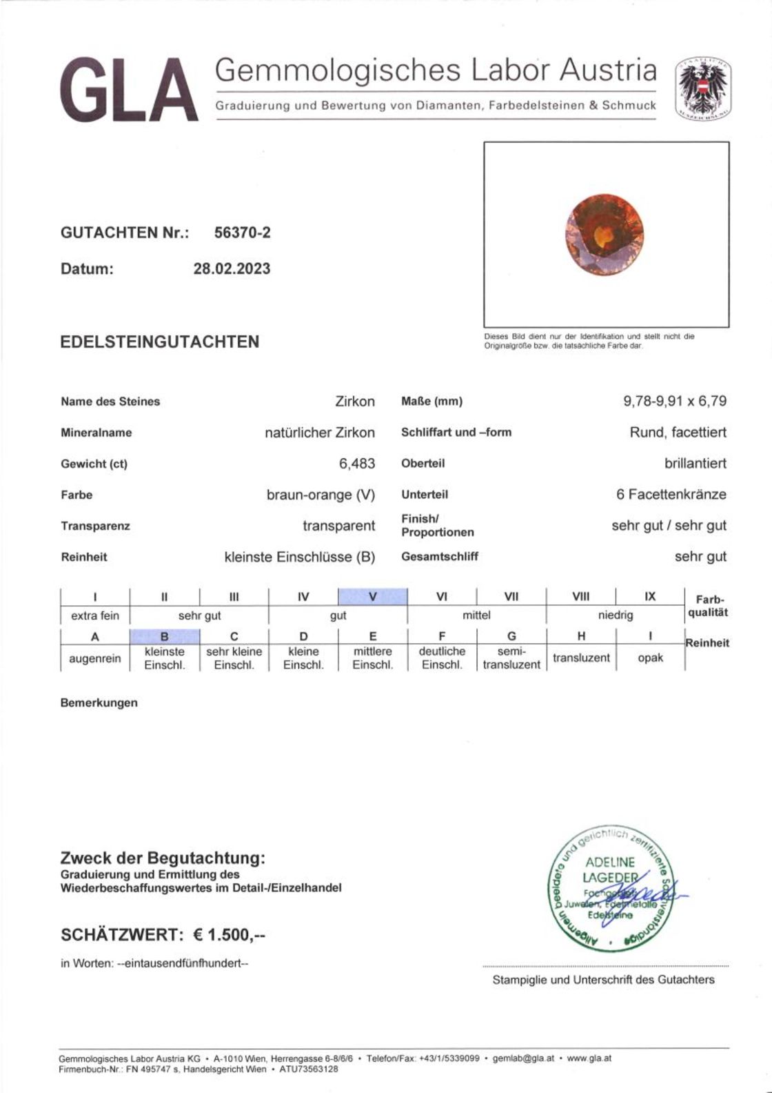 Zirkon Rundschliff dunkelorange 6,483 ct