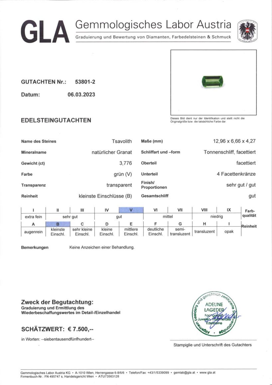 Tsavorit Granat Tonnenschliff intensives Hellgrün 3,776 ct