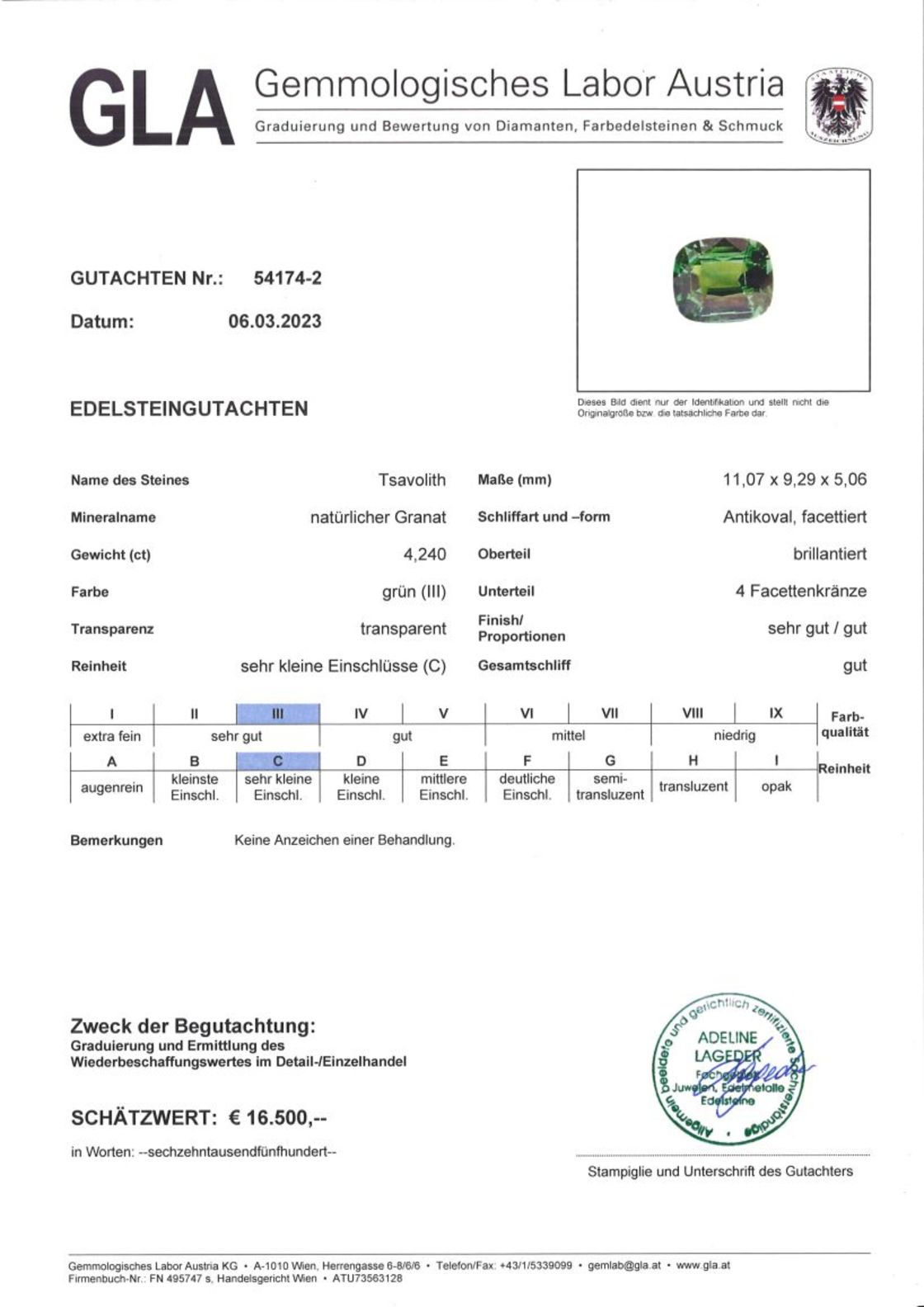 Tsavorit Granat Antikovalschliff intensives Grün 4,240 ct