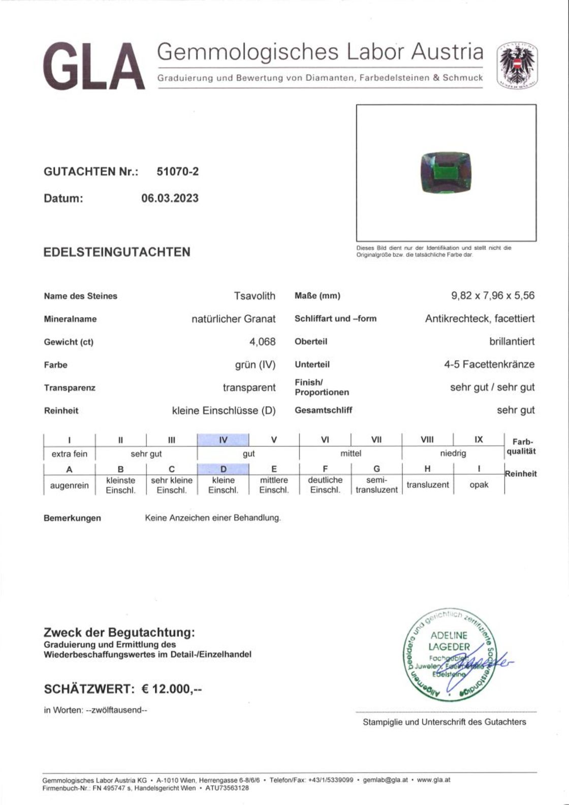 Tsavorit Granat Antikschliff dunkles Grün 4,068 ct