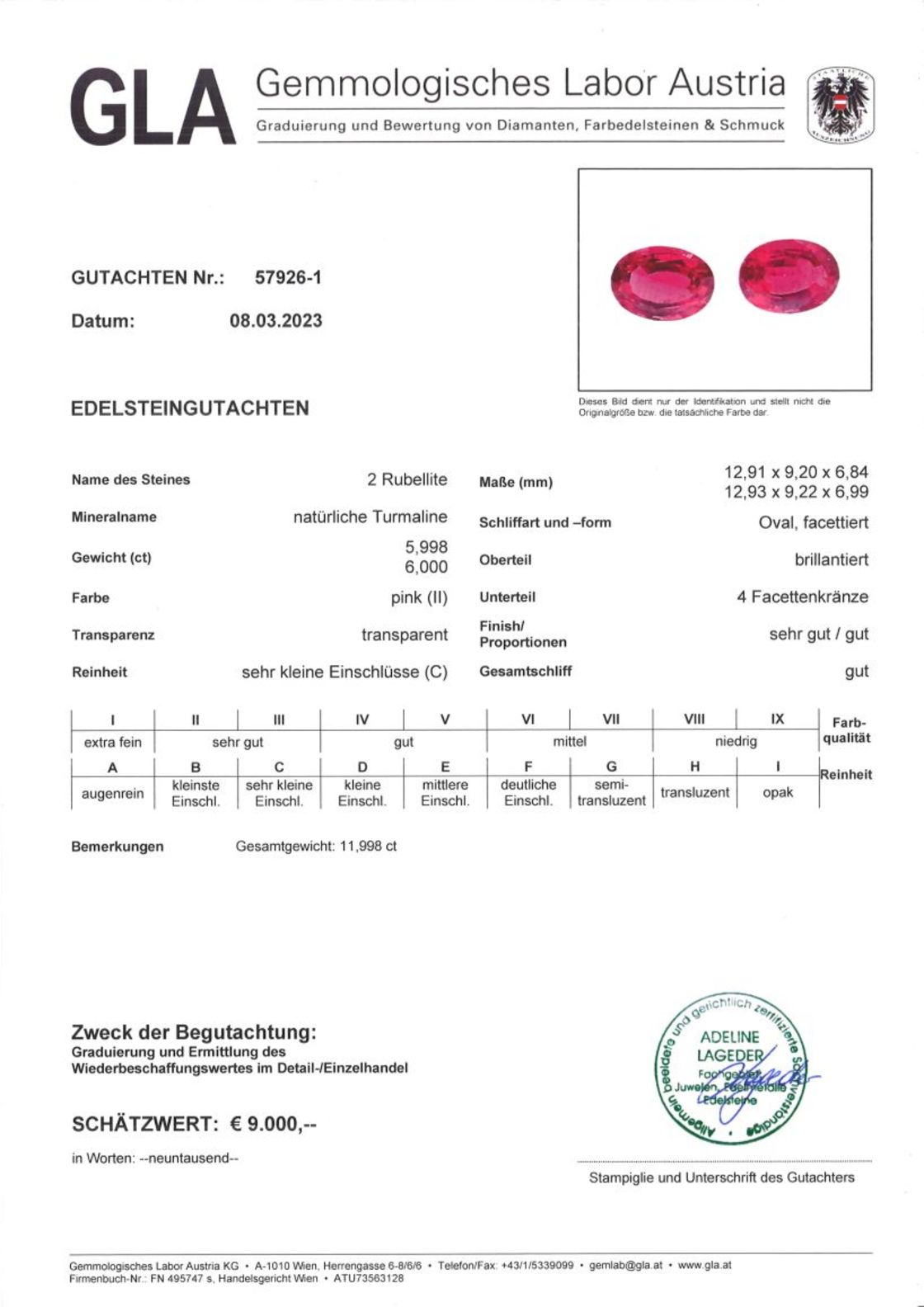 Rubellit Duo Turmaline Ovalschliffe rötlich-pink 11,998 ct