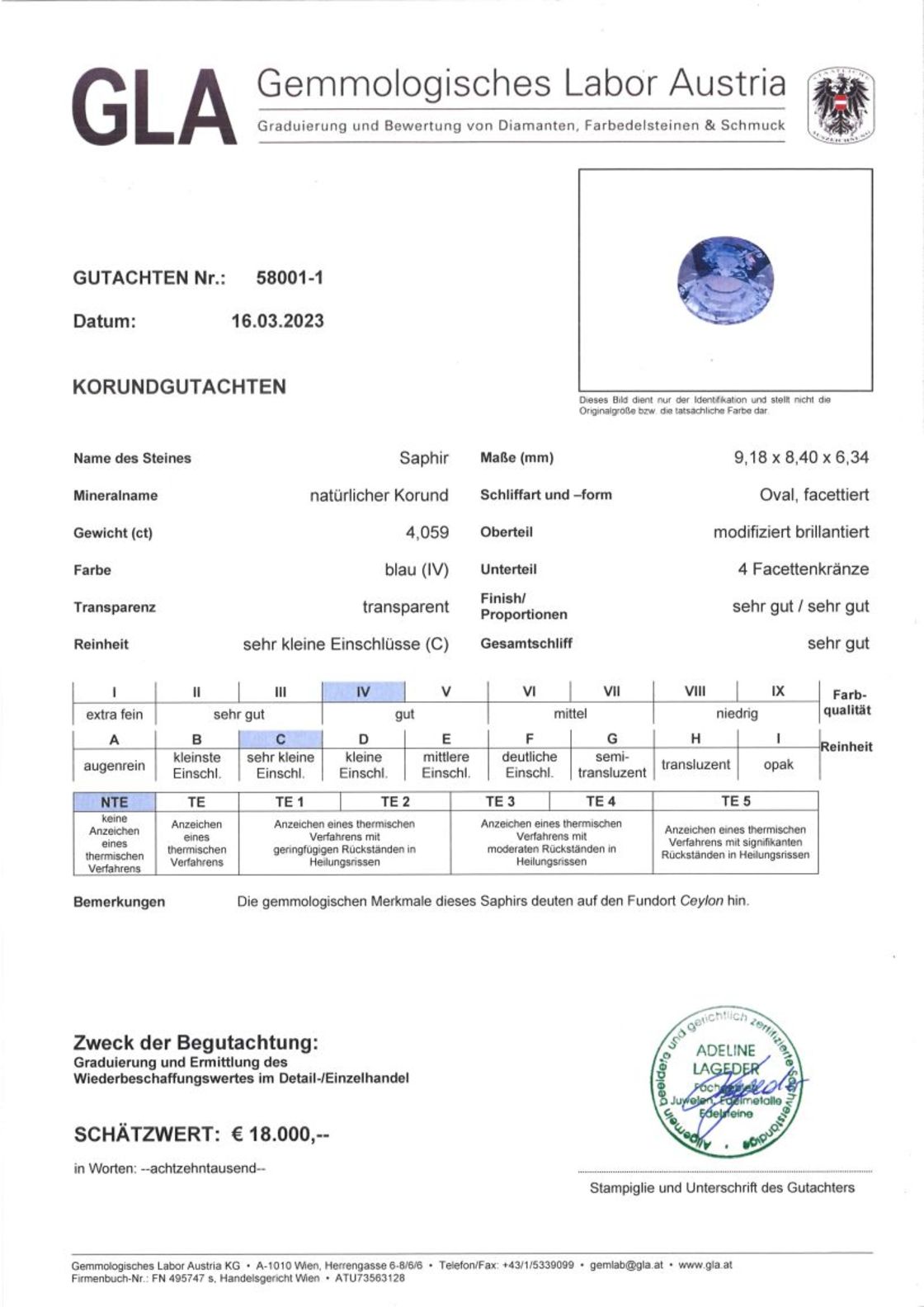 Unbehandelter Saphir Ovalschliff blau 4,059 ct
