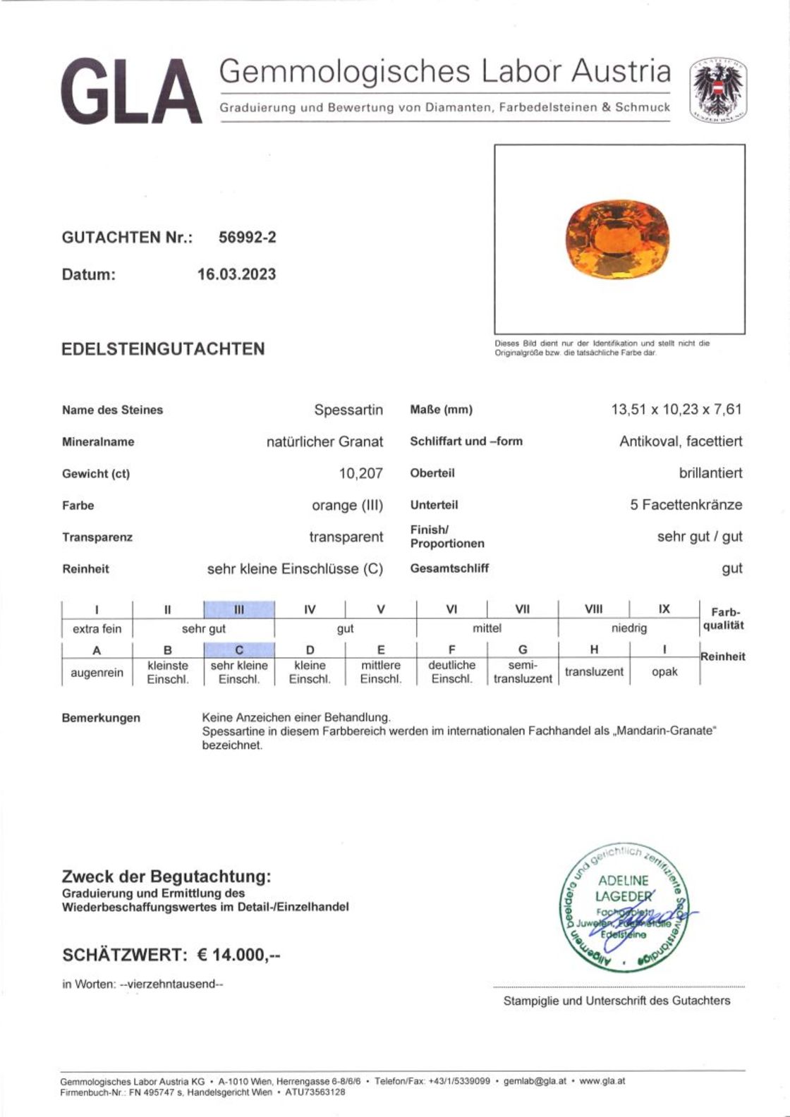 Mandarin Granat Antikovalschliff intensives Orange 10,207 ct