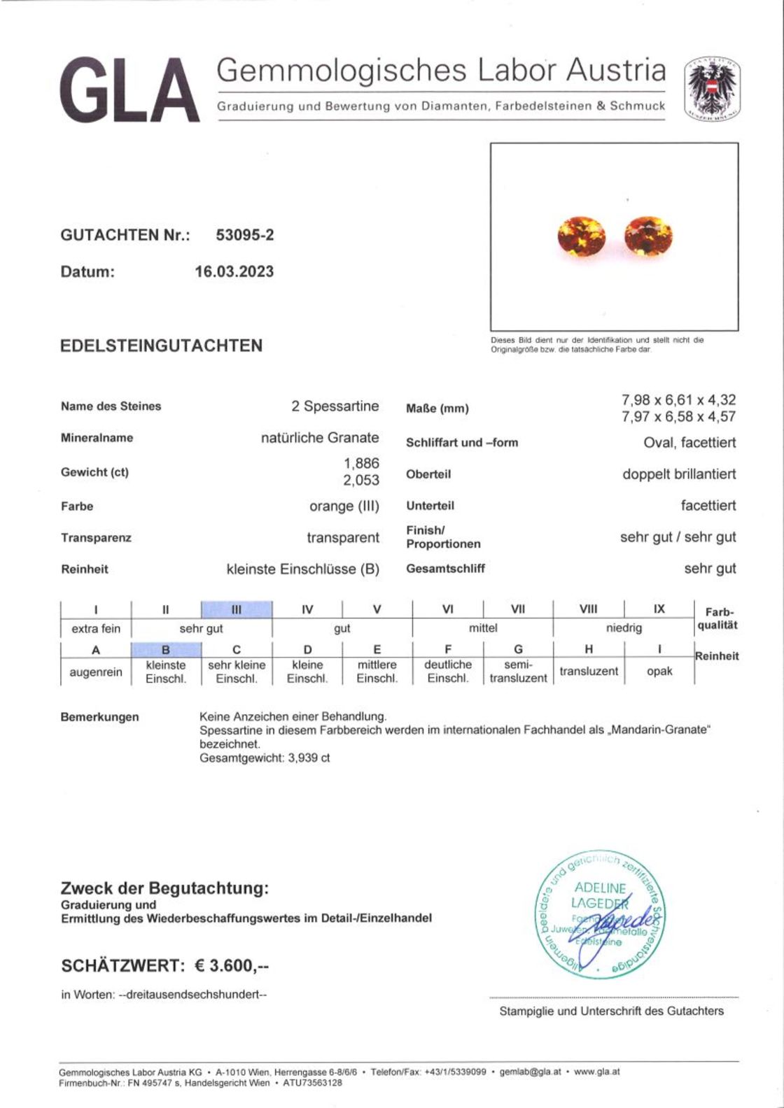 Mandarin Granat Duo Ovalschliffe intensives Orange 3,939 ct