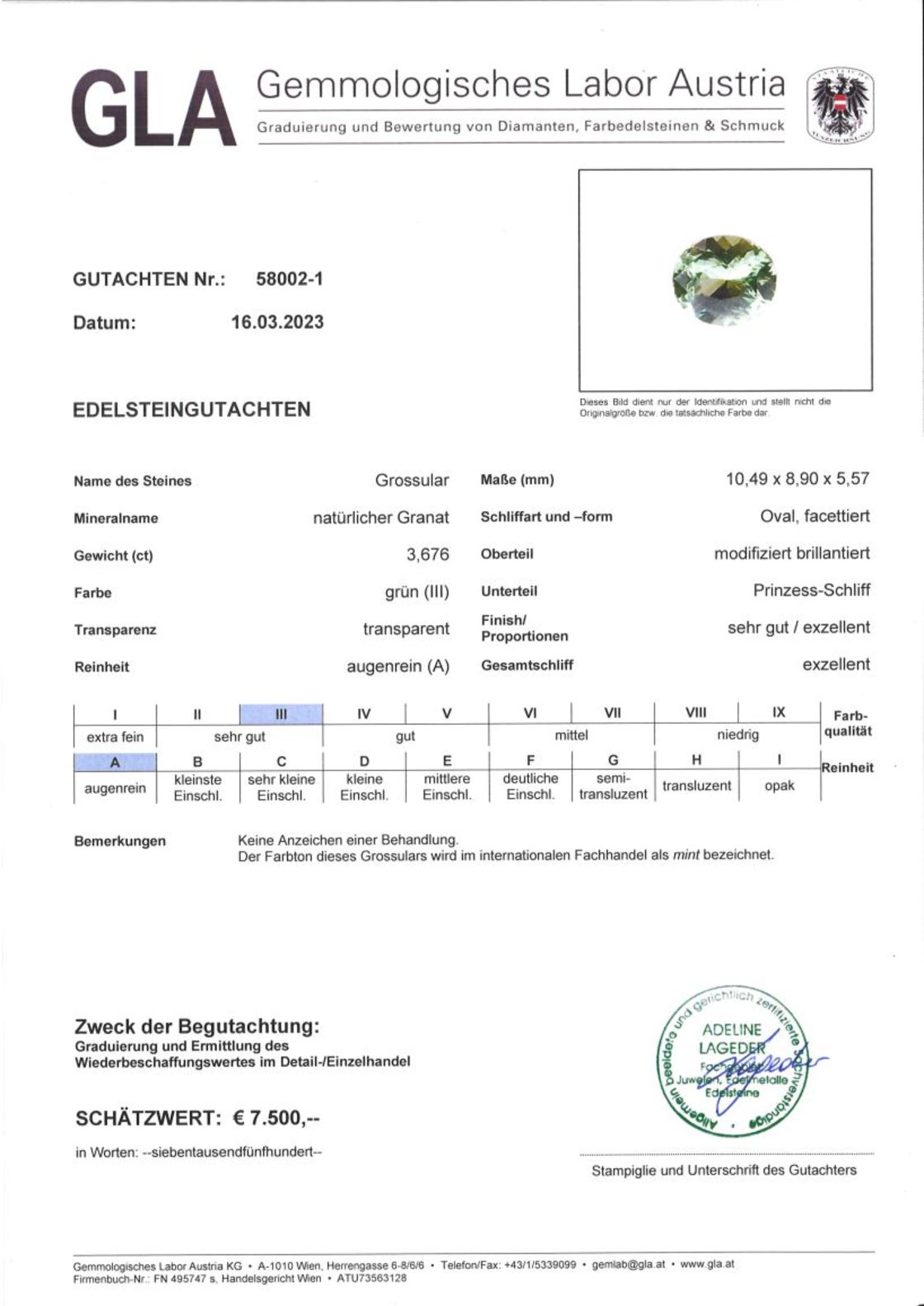 Granat Grossular Ovalschliff mintgrün 3,676 ct