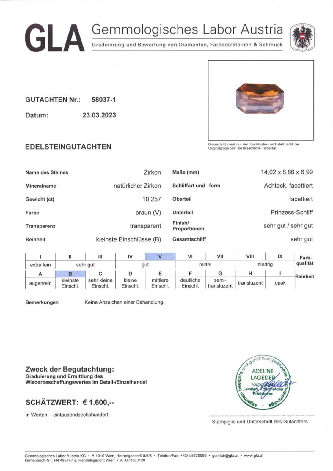 Zirkon Achteckschliff braun unbehandelt 10,257ct