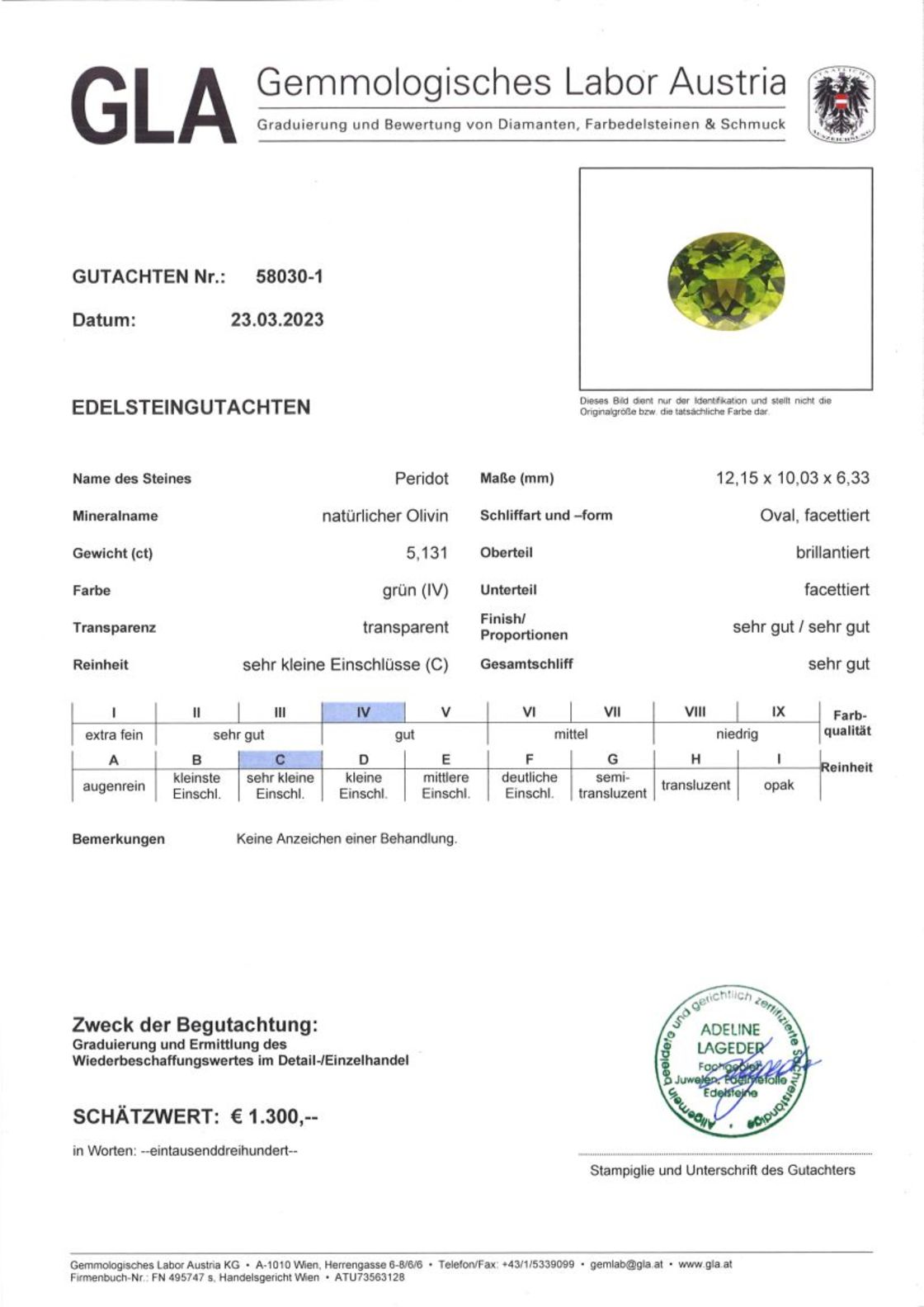 Peridot Ovalschliff grün 5,131 ct