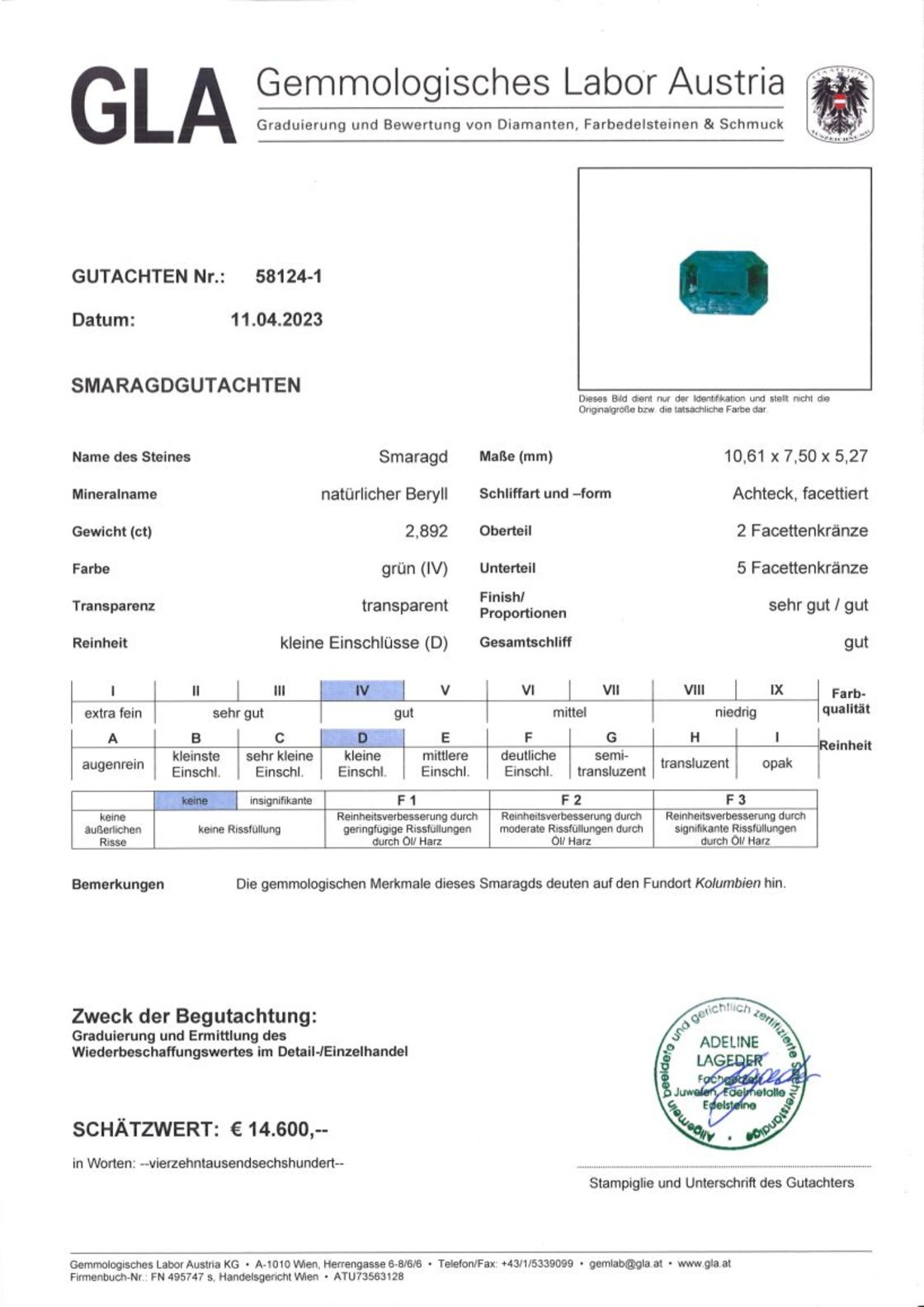 Unbehandelter Smaragd Achteckschliff grün 2,892 ct