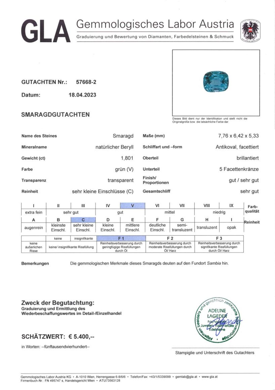 Smaragd Antikovalschliff grün 1,801 ct